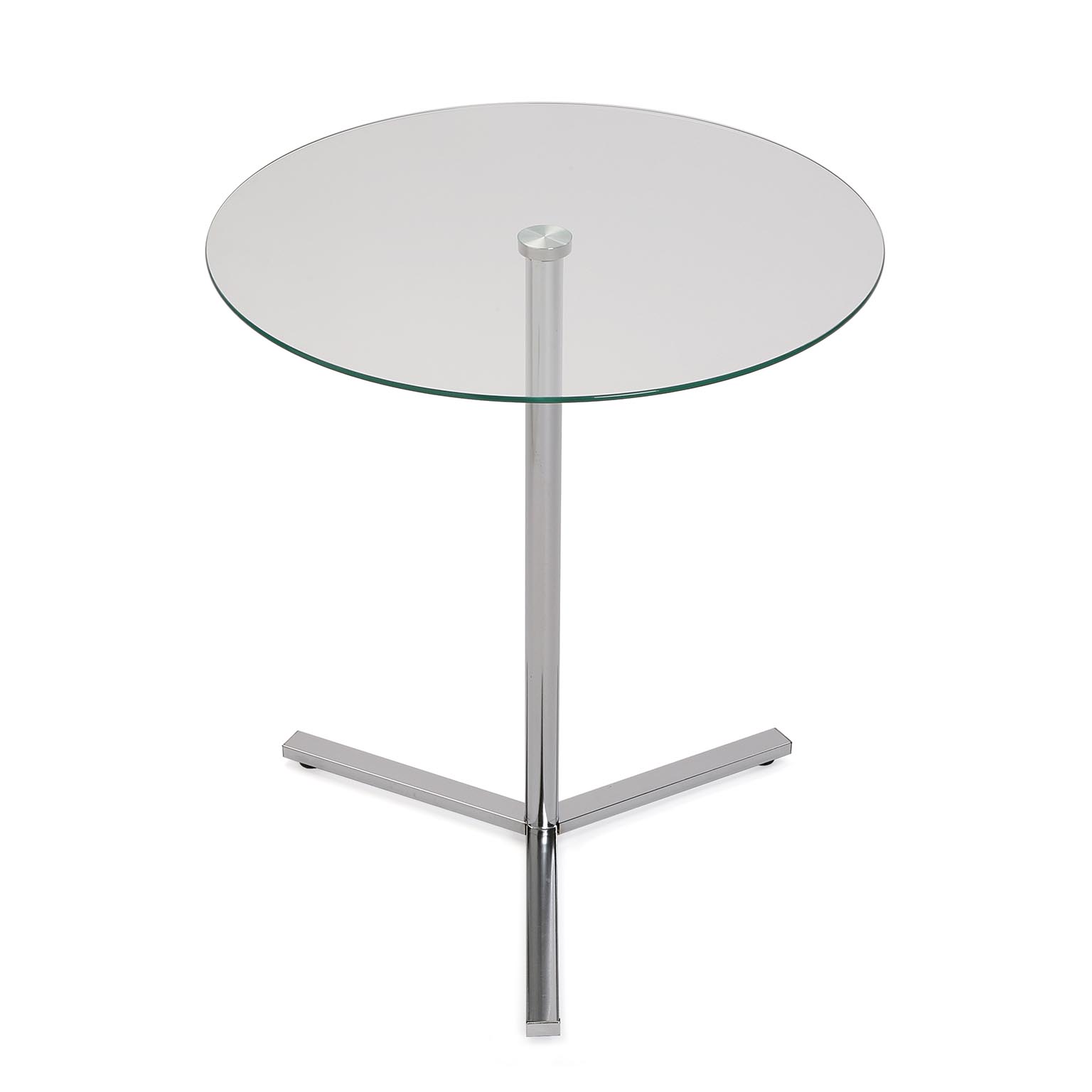 Table d&rsquo;appoint moderne en verre et métal argenté