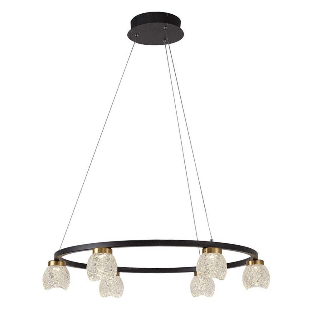Suspension led 6 lumières noir et abat-jour transparent