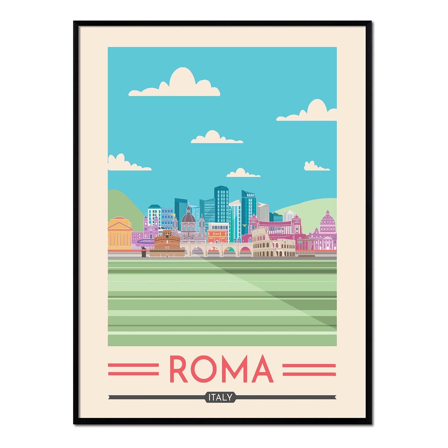Affiche avec cadre noir - Rome - 50x70