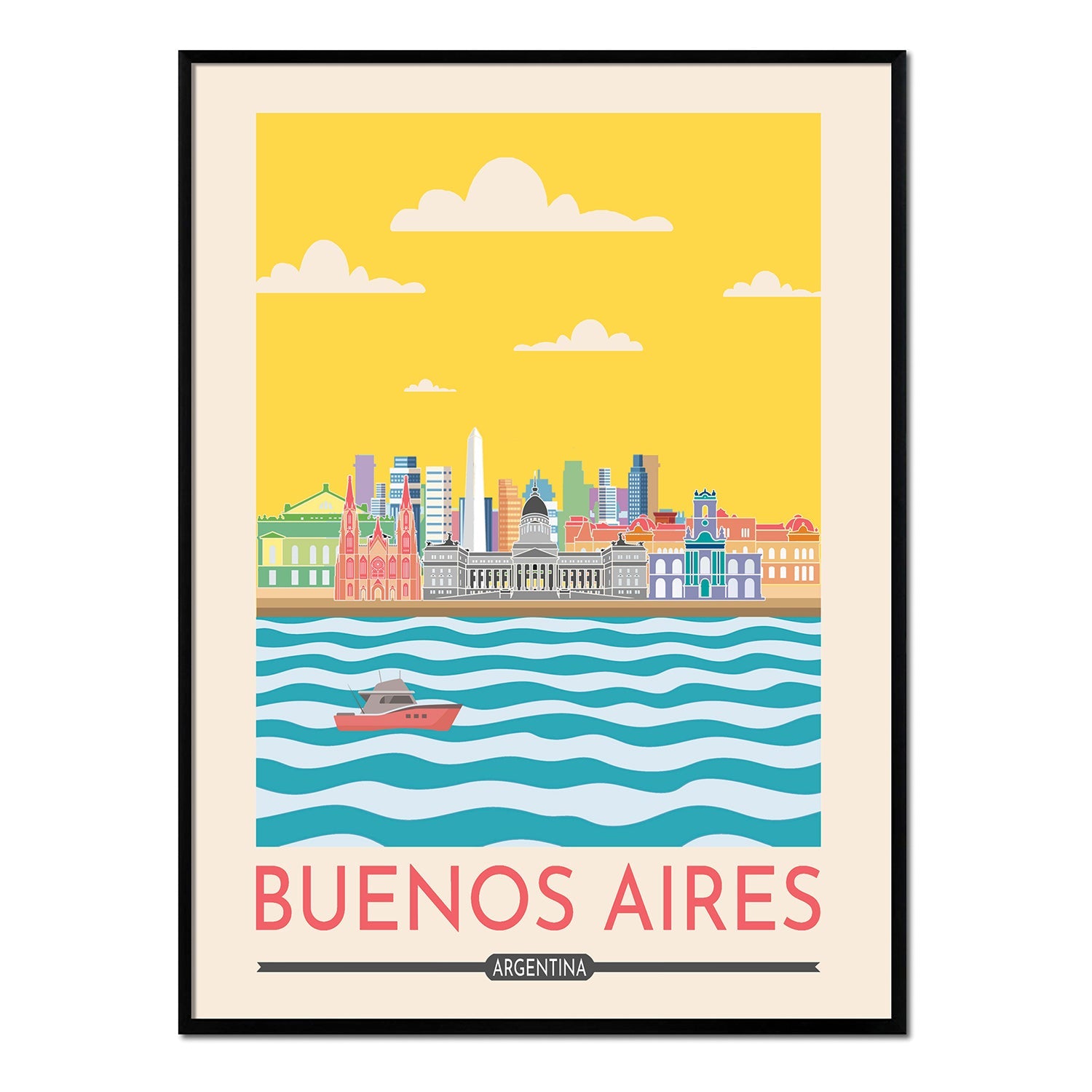 Affiche avec cadre noir - Buenos Aires - 30x40