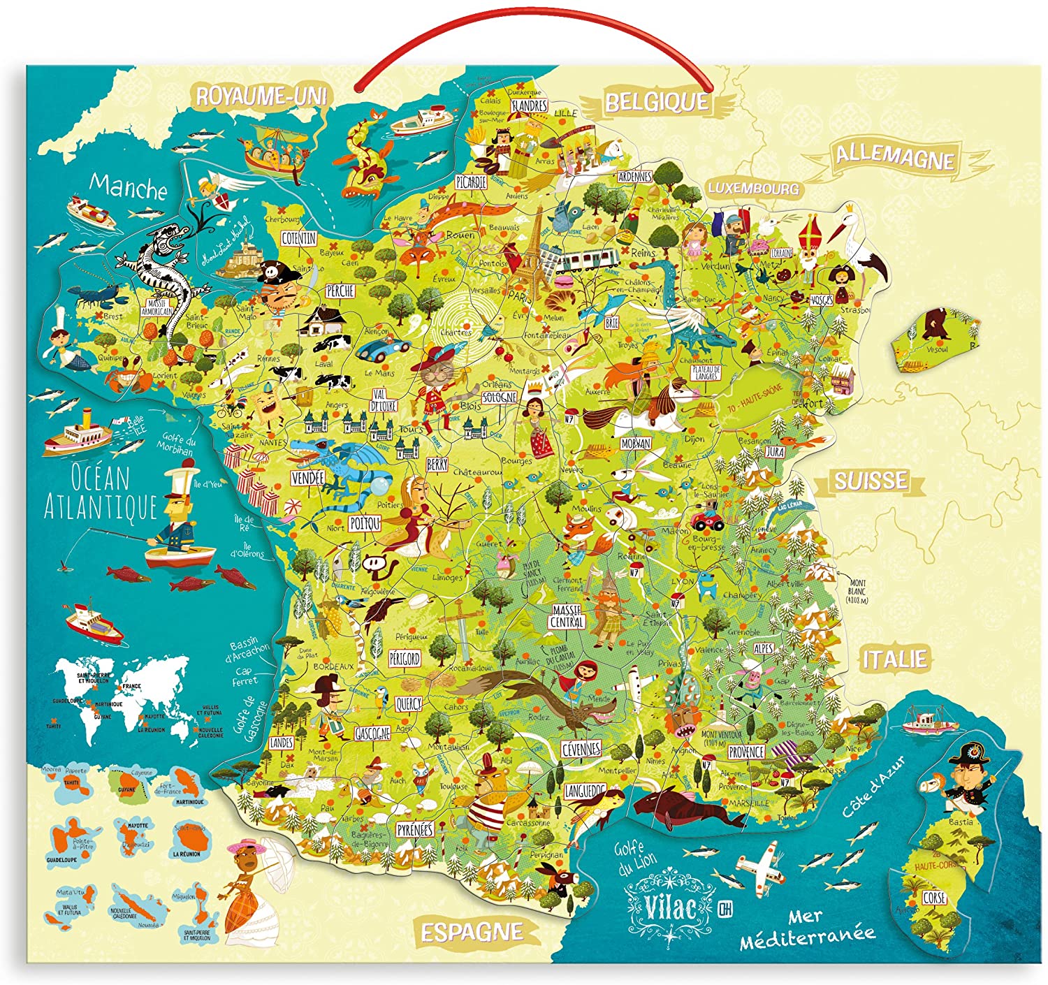 Carte des merveilles de France magnétique Vert 50 x 44,5 x 1 cm