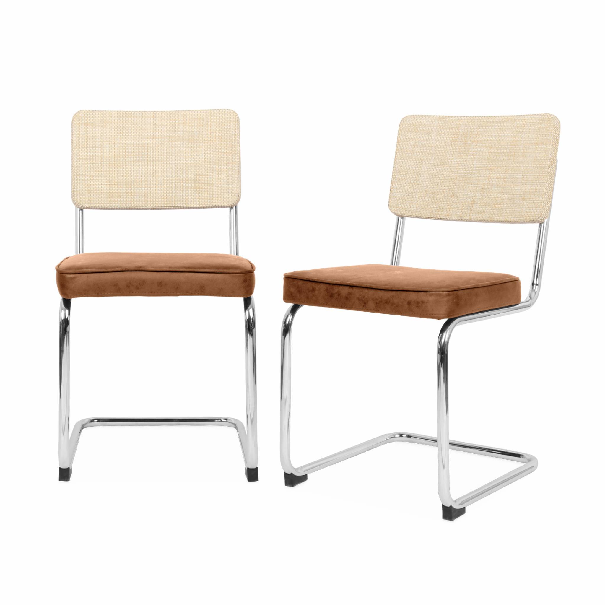 2 chaises cantilever, tissu marron clair et résine