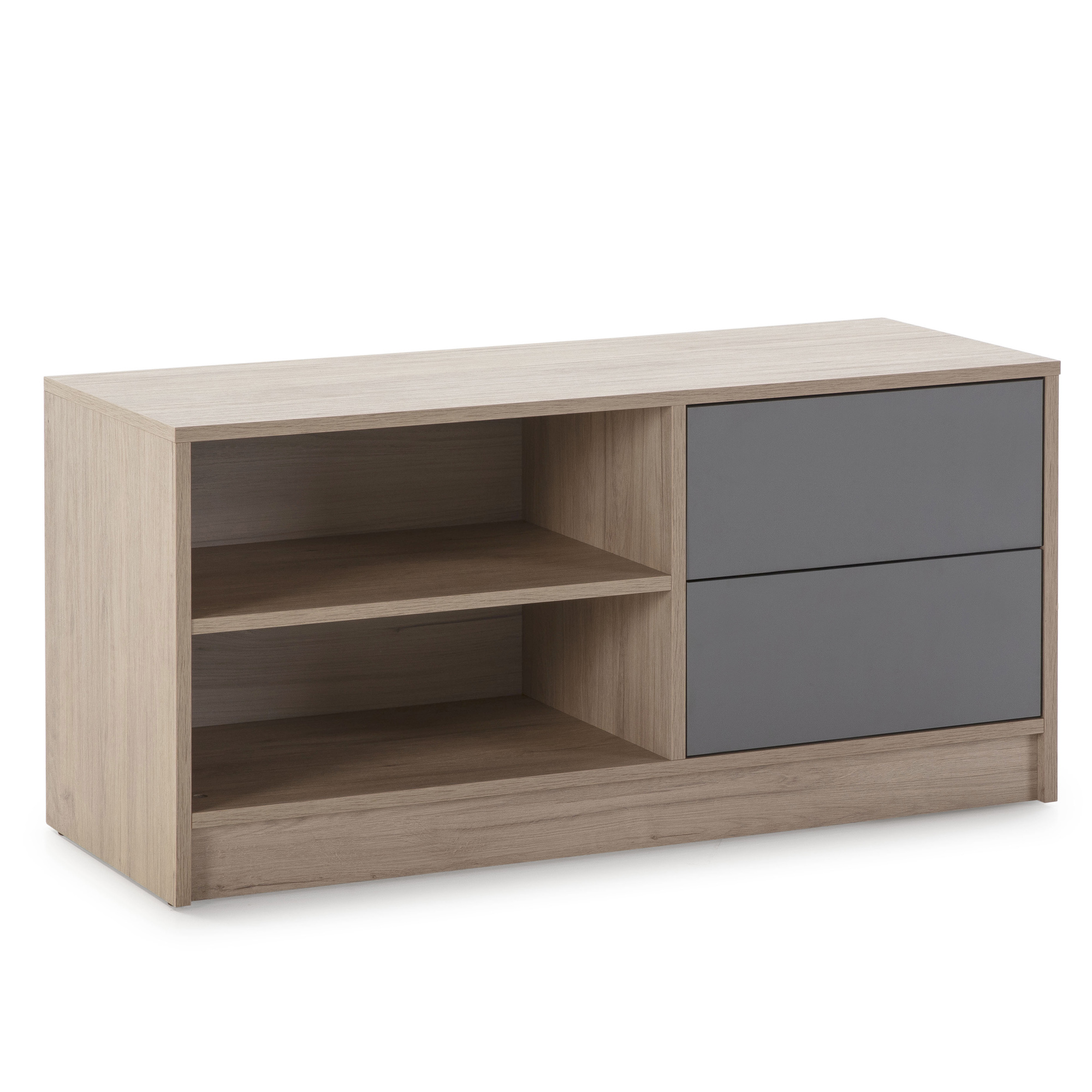 Meuble tv 2 tiroirs, couleur bois et gris, 100 cm longueur Meuble tv 2 tiroirs, couleur bois et gris, 100 cm longueur