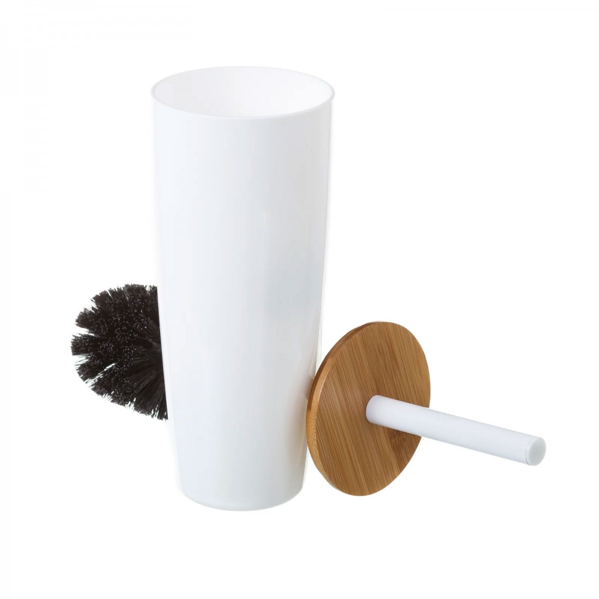 Balai brosse WC plastique blanc et bambou