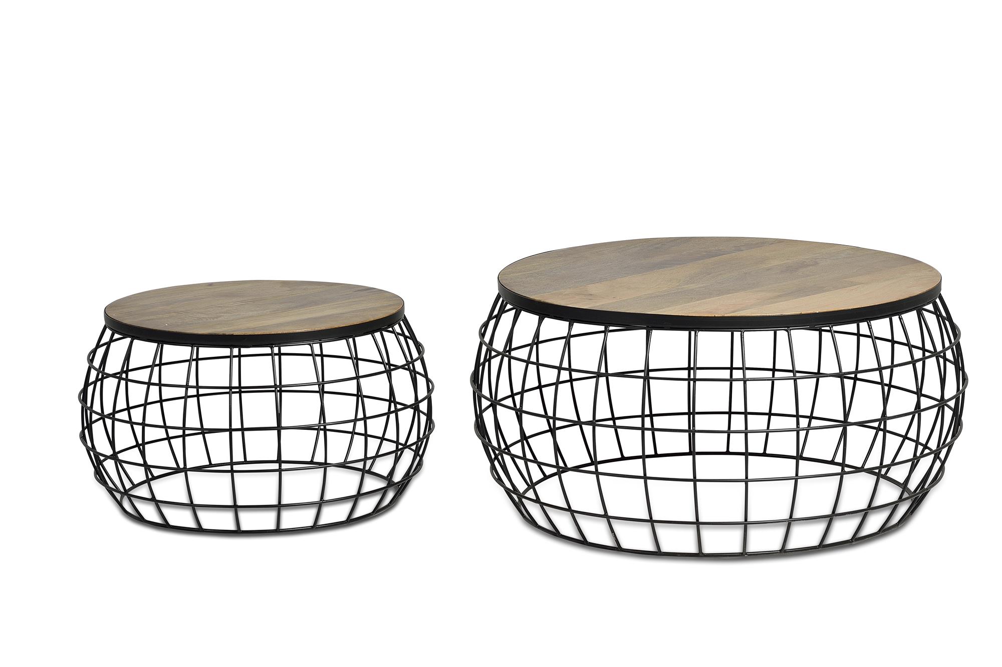 Lot de 2 tables basses en manguier massif et métal