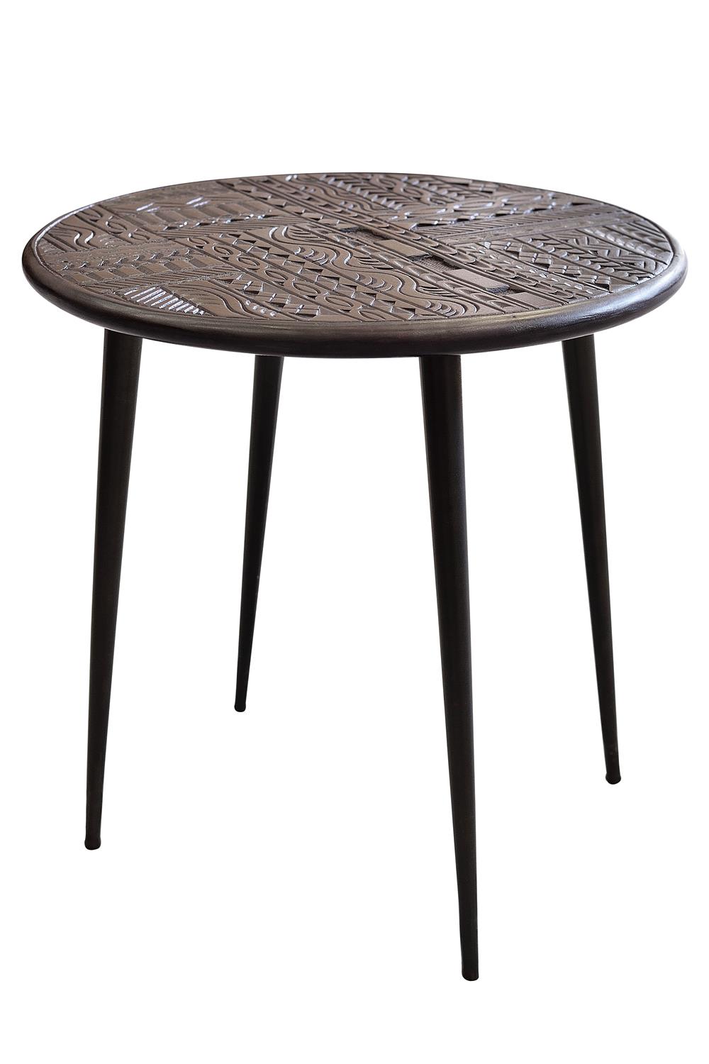 Table basse en bois de manguier et pieds en métal noyer foncé