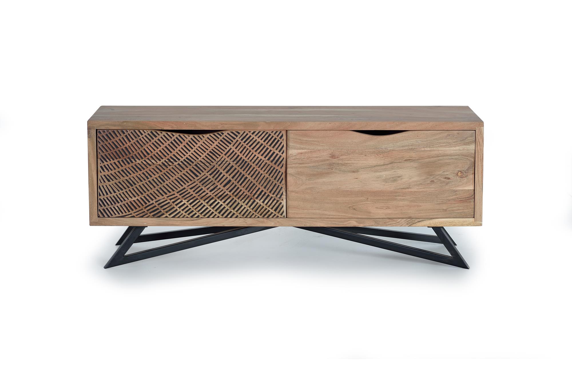 Meuble TV en bois d'acacia et pieds en métal couleur naturelle