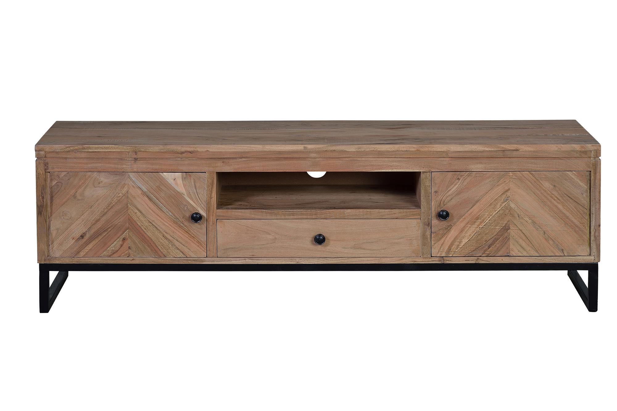 Meuble TV en bois d&rsquo;acacia et pieds en métal