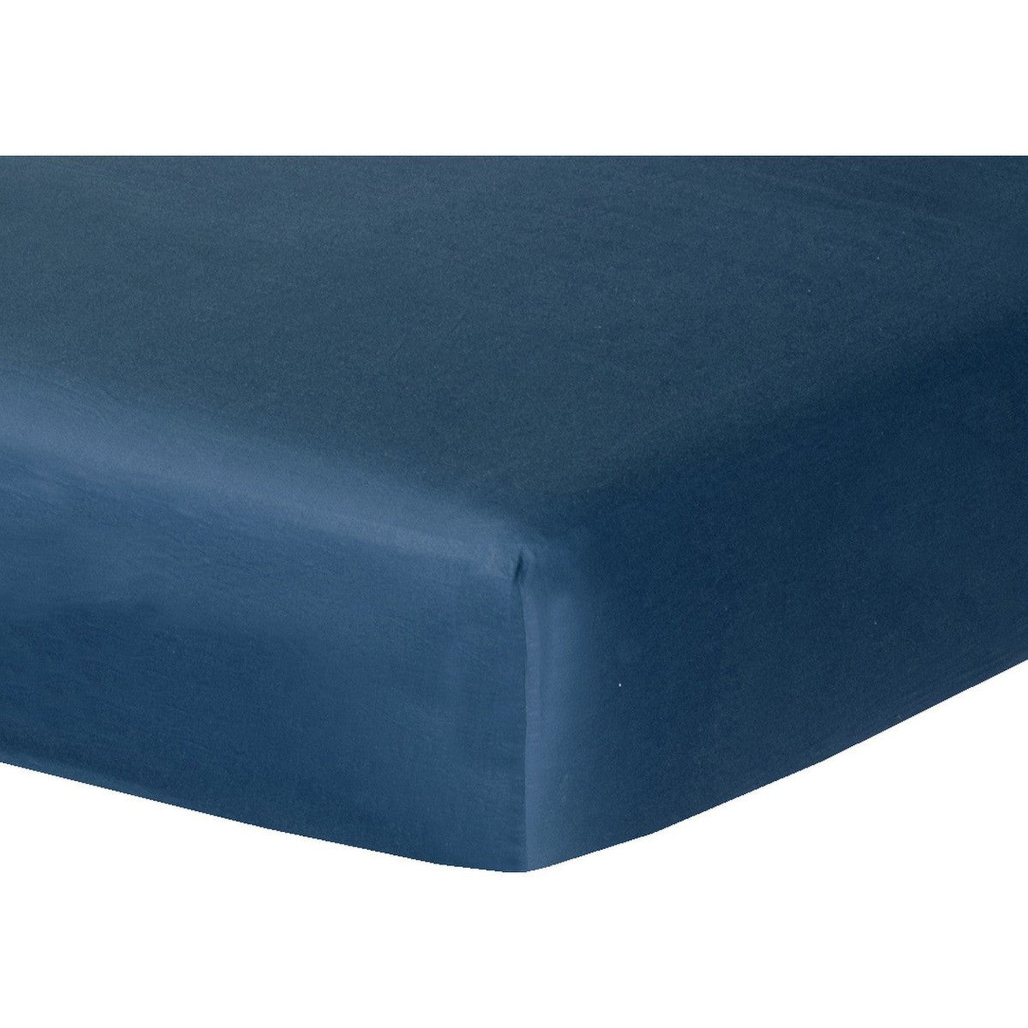 Drap housse en satin de coton bleu nuit 140x190, bonnet 30 Drap housse en satin de coton bleu nuit 140x190, bonnet 30