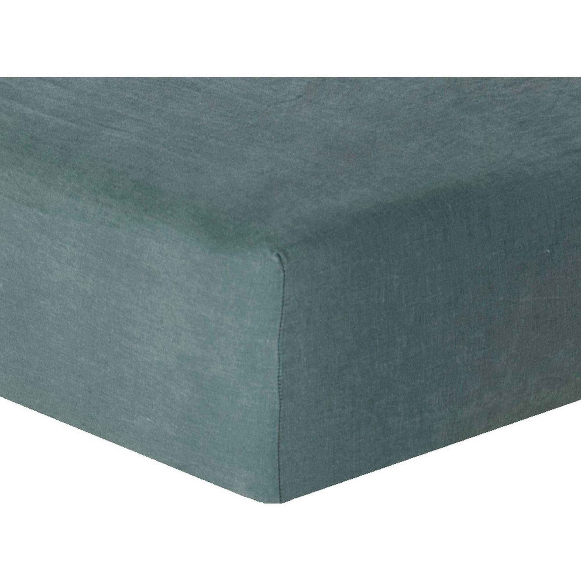 Drap housse lin lavé bleu denim 160x200x30