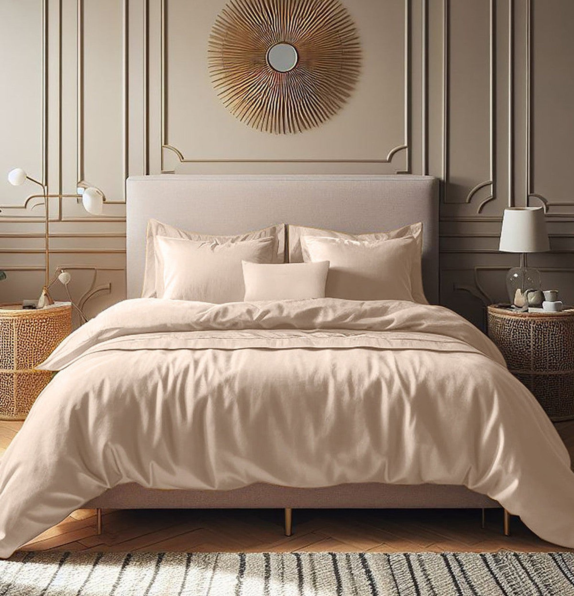 Housse de couette satin de coton rose poudré 240x220