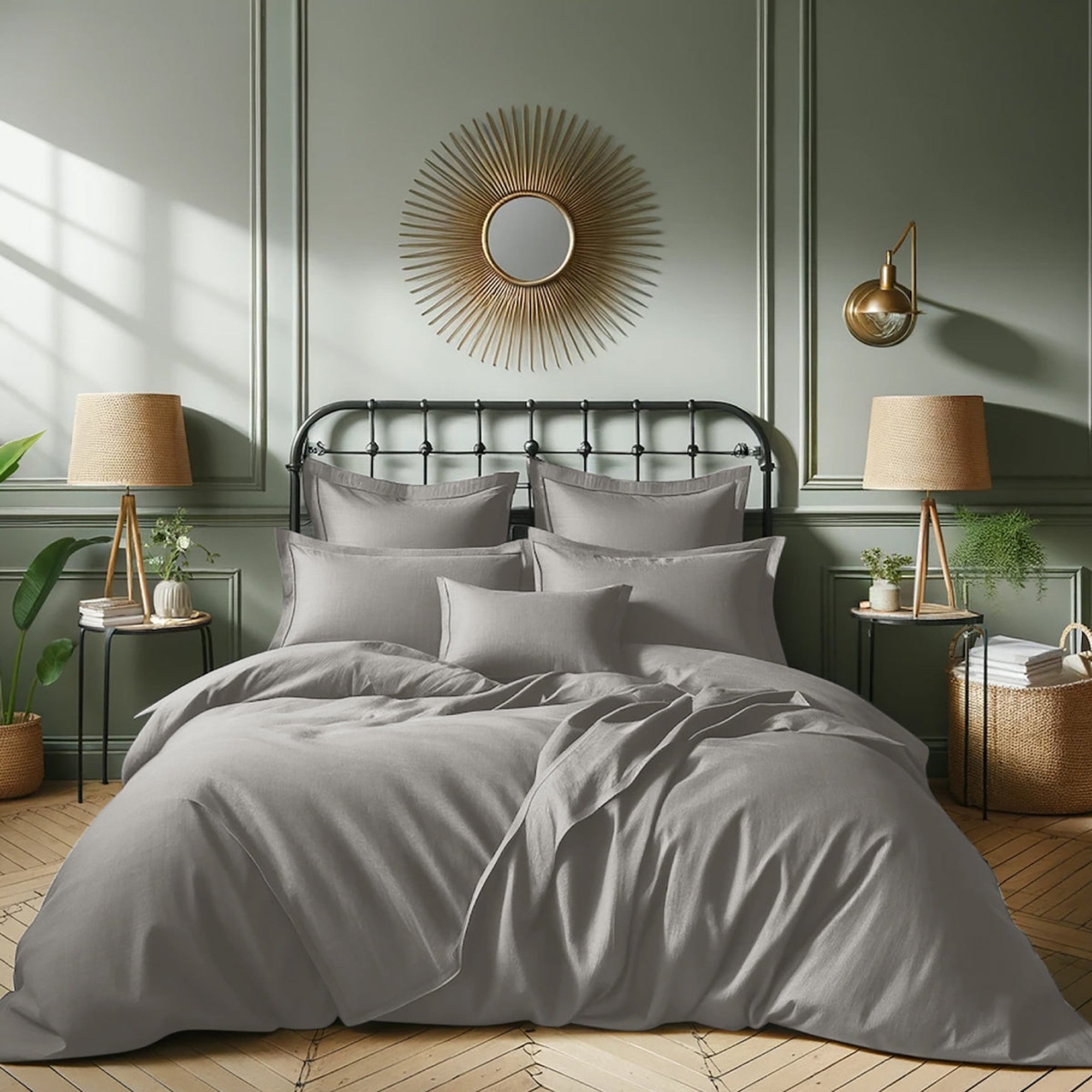 Housse de couette en satin de coton gris moyen 260x240 Housse de couette en satin de coton gris moyen 260x240