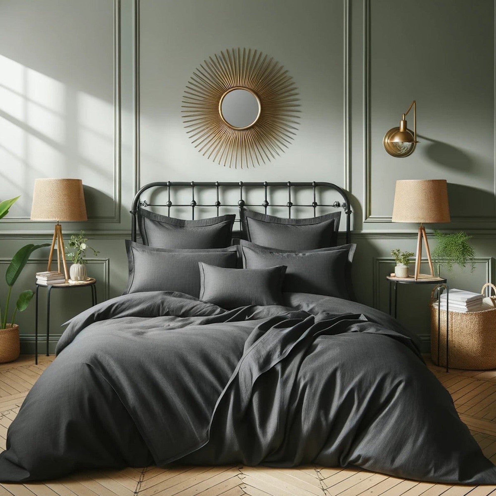 Housse de couette en satin de coton noir charbon 240x220 Housse de couette en satin de coton noir charbon 240x220