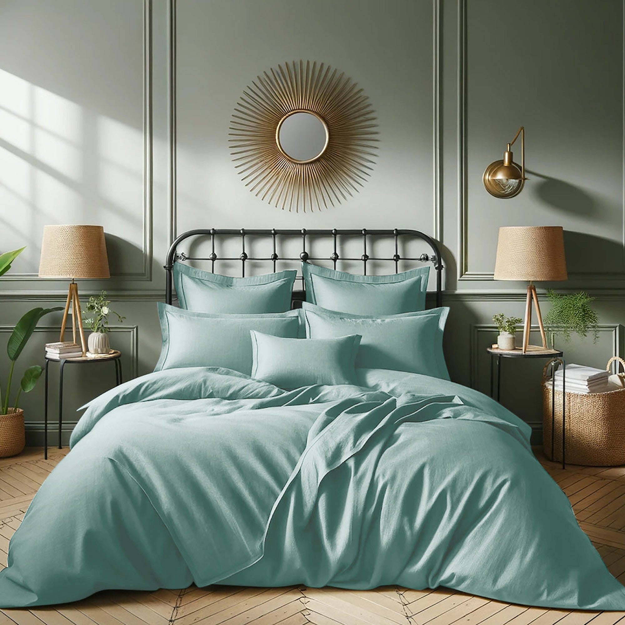 Housse de couette satin de coton bleu aqua 240x220