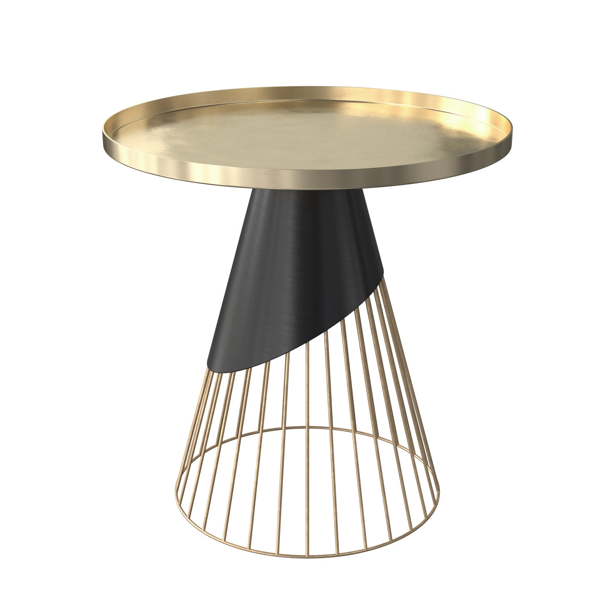 Table d’appoint ronde en métal noir et plateau laiton D45 cm