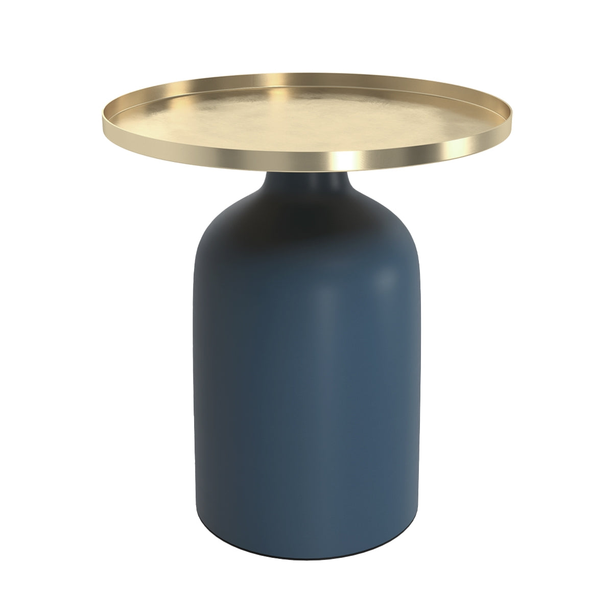Table d&rsquo;appoint ronde en métal bleu et laiton D45 cm