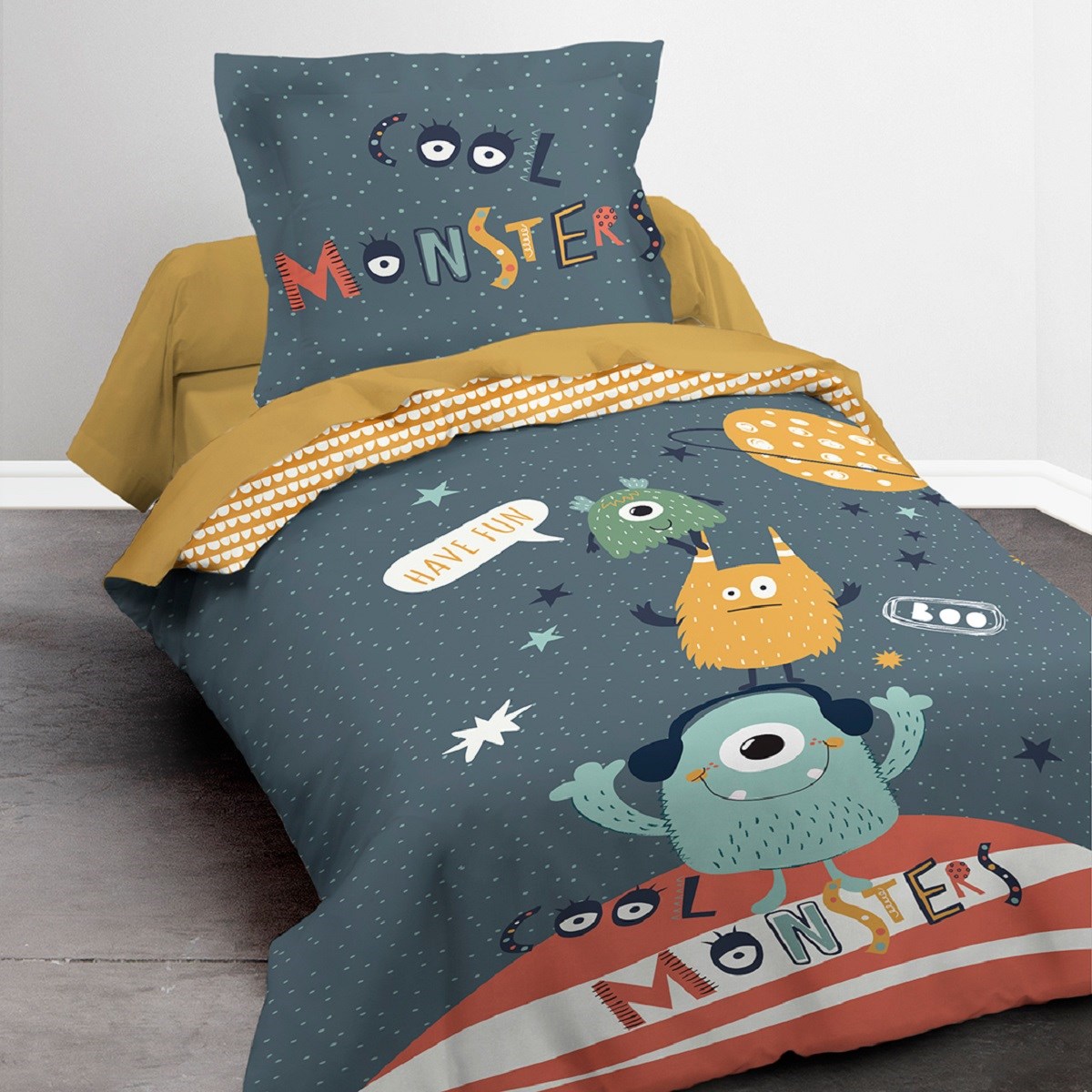 Housse de couette 140x200cm kids monsters + 1 taie