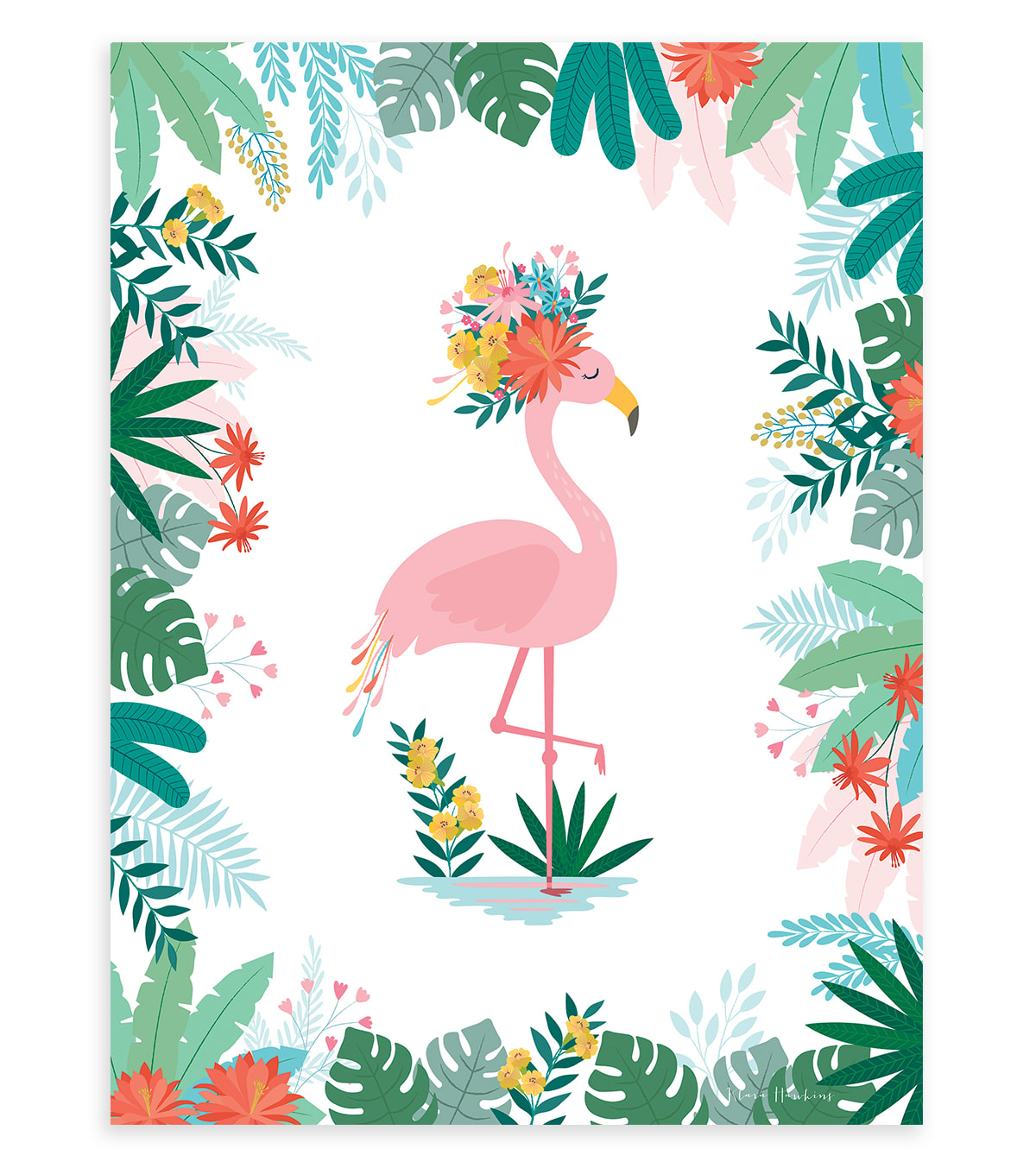 Affiche flamant rose en Papier Multicolore Affiche flamant rose en Papier Multicolore