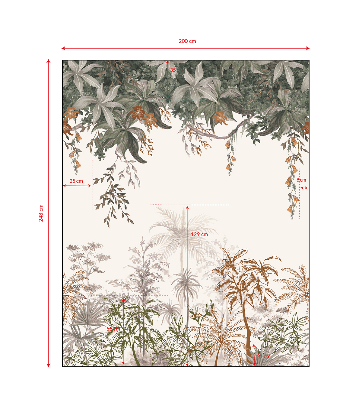 Papier peint jungle indonésienne en Papier Marron 2m x 2,48m