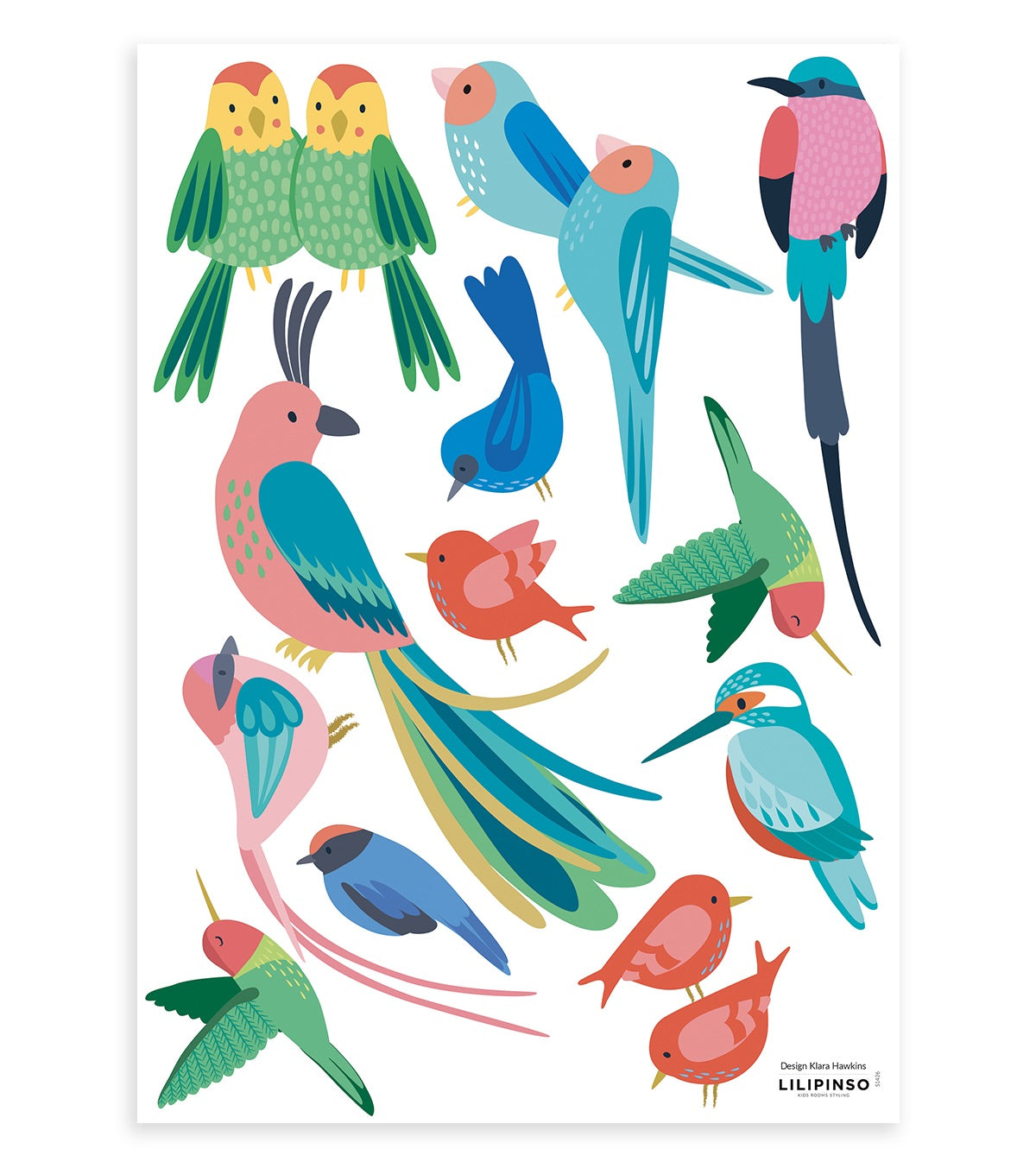 Stickers muraux perroquets en Vinyle Multicolore 29.7x42 cm