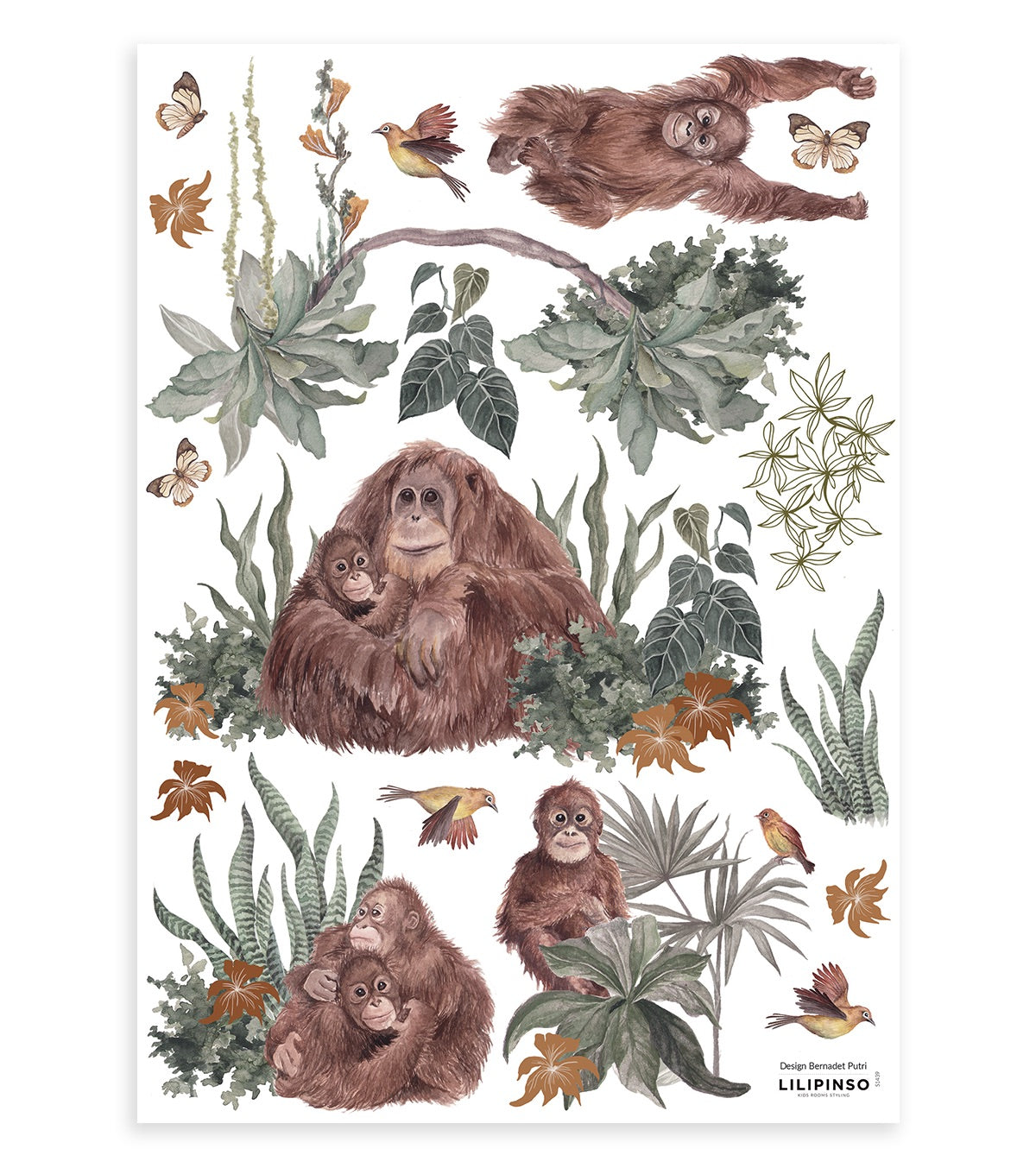 Sticker singes, les orangs-outans en Vinyle Marron 29,7x42 cm