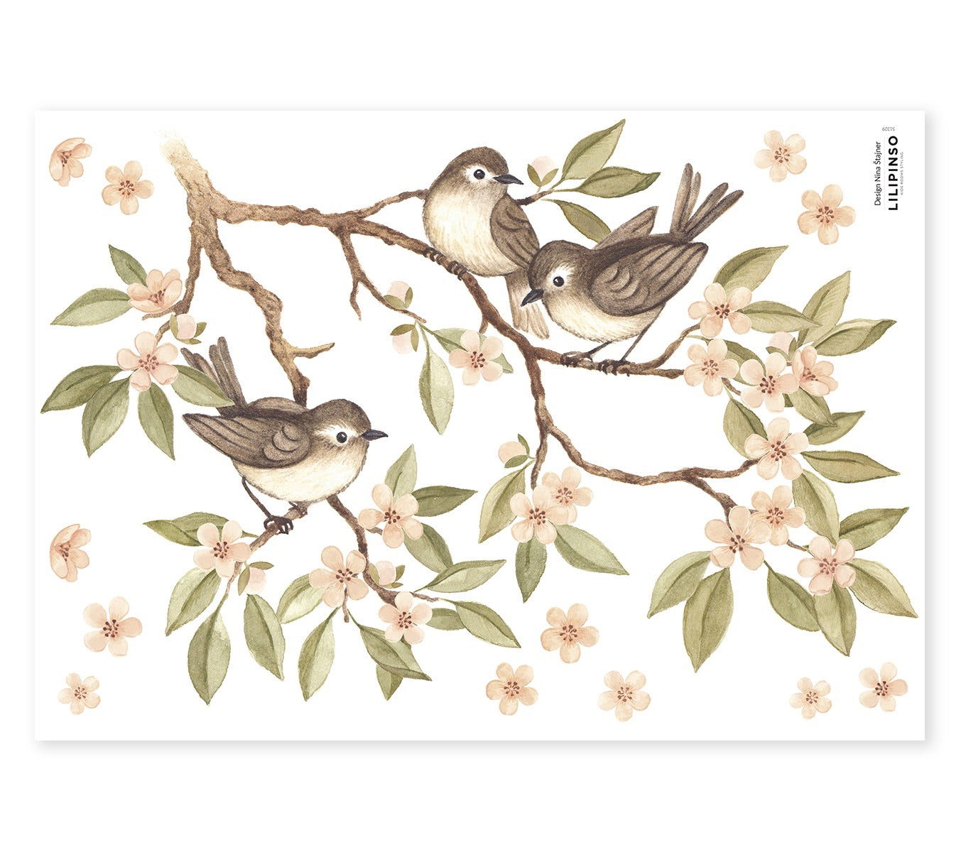 Stickers oiseaux en Vinyle mat Multicolore 29.7x42 cm