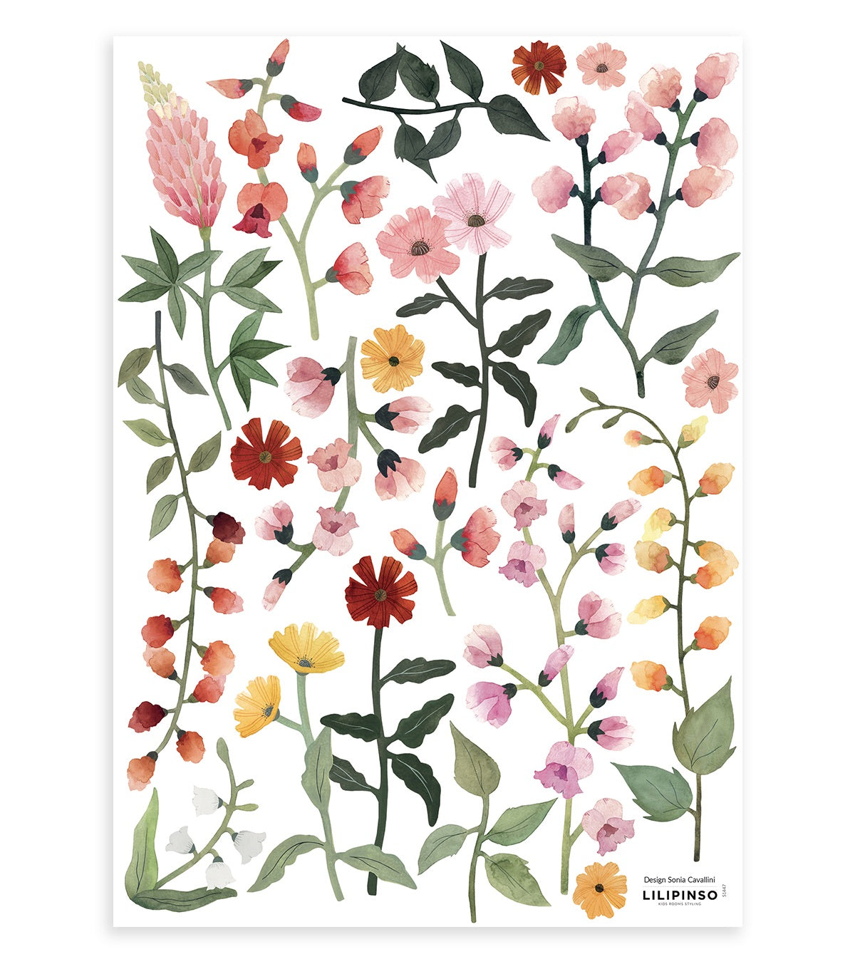 Stickers fleurs des champs en Vinyle Multicolore 29.7x42 cm
