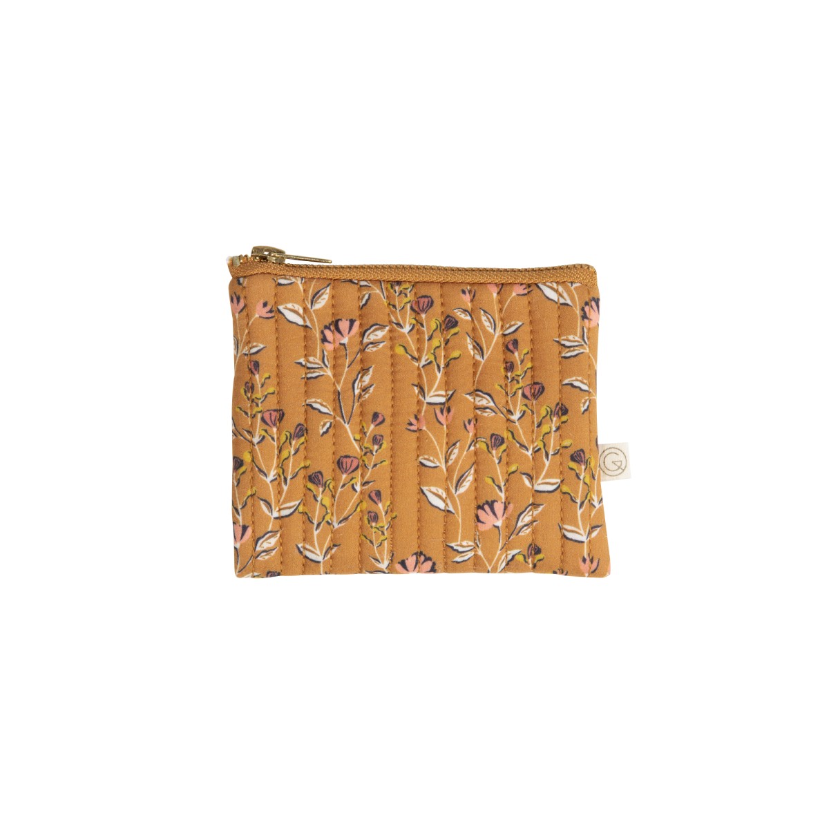 Porte-monnaie en coton imprimé fleuri marron