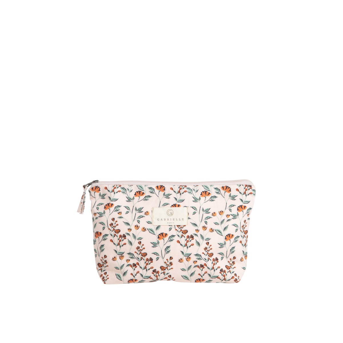 Trousse en coton imprimé fleuri rose