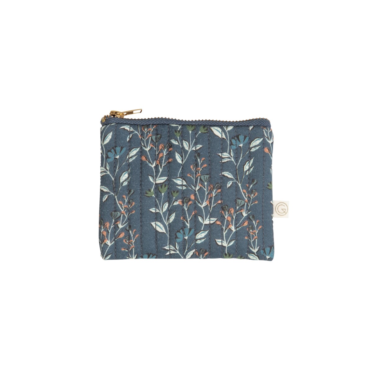 Porte-monnaie en coton imprimé fleuri bleu foncé