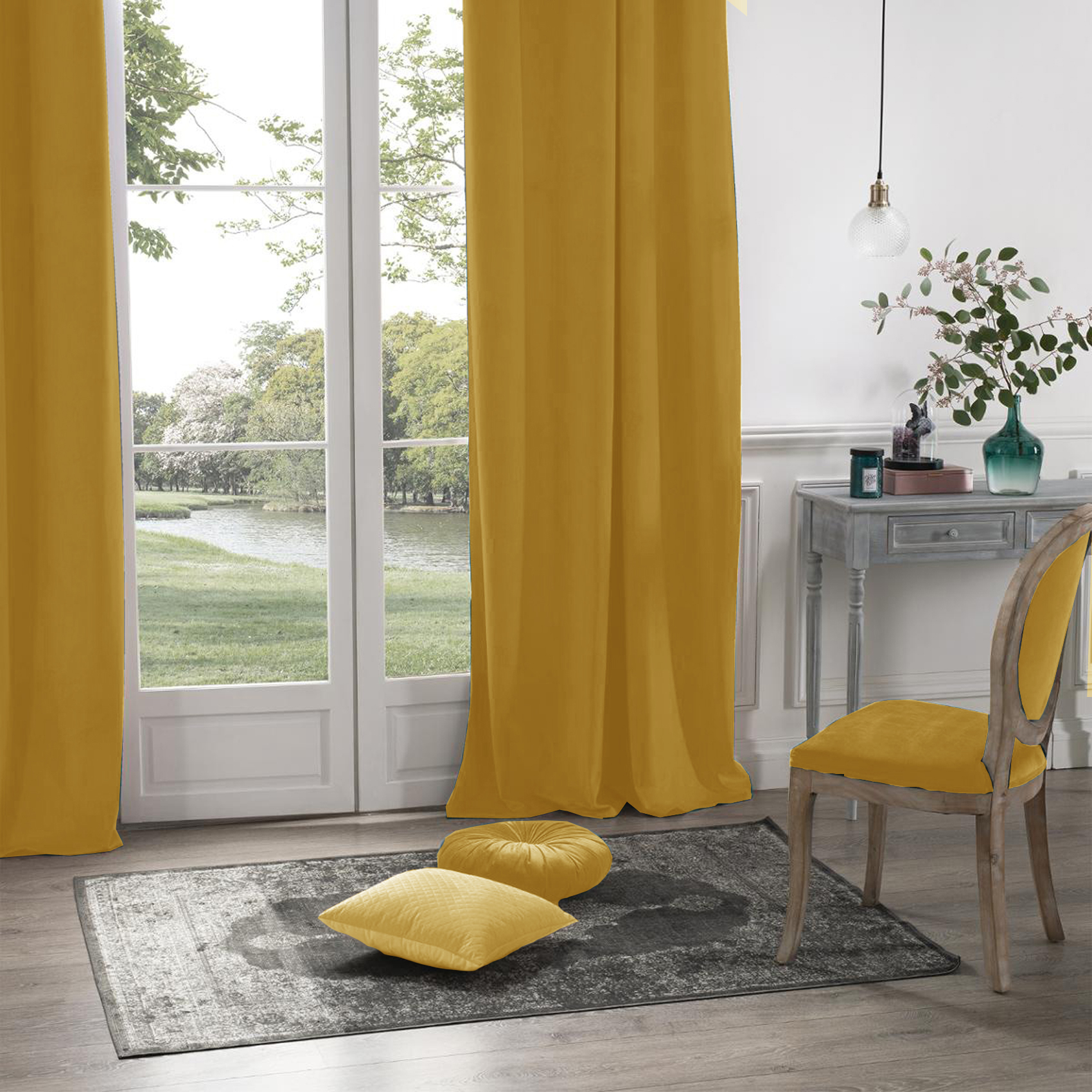 Rideau en velours occultant polyester ocre 260x140 Rideau en velours occultant polyester ocre 260x140