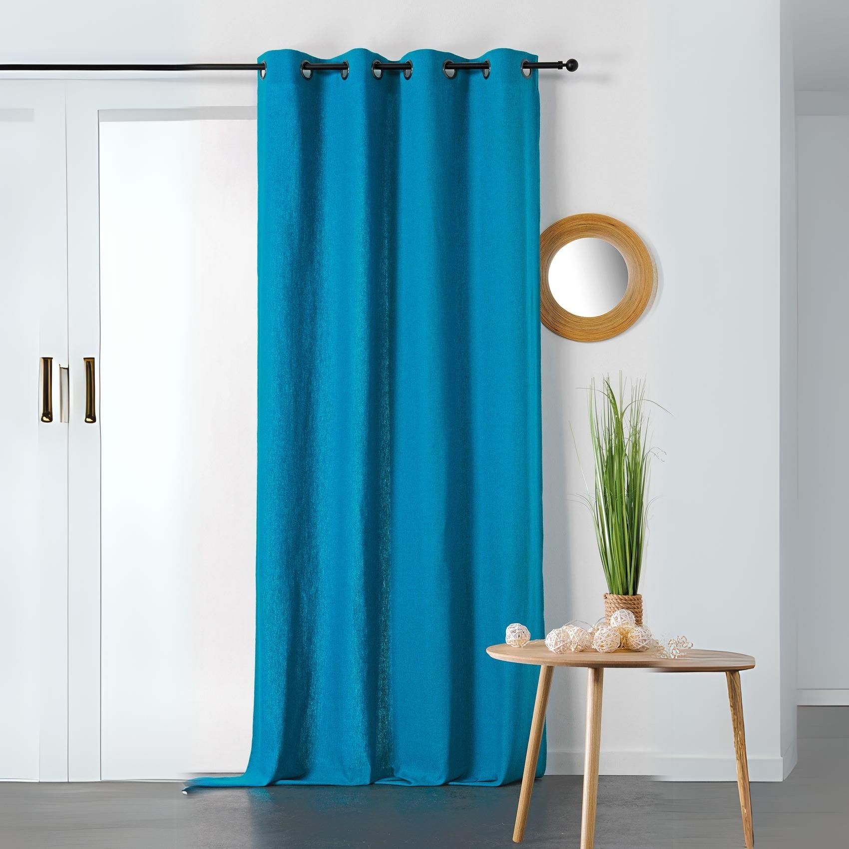 Rideau en coton et chanvre coton bleu 240 x 135 Rideau en coton et chanvre coton bleu 240 x 135
