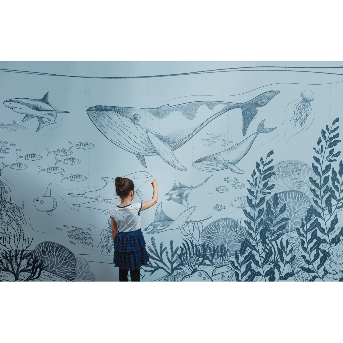 Papier peint enfant panoramique enfant océan 255 x 250 bleu