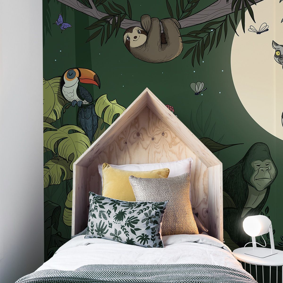Papier peint enfant panoramique enfant Jungle couleurs 250x510
