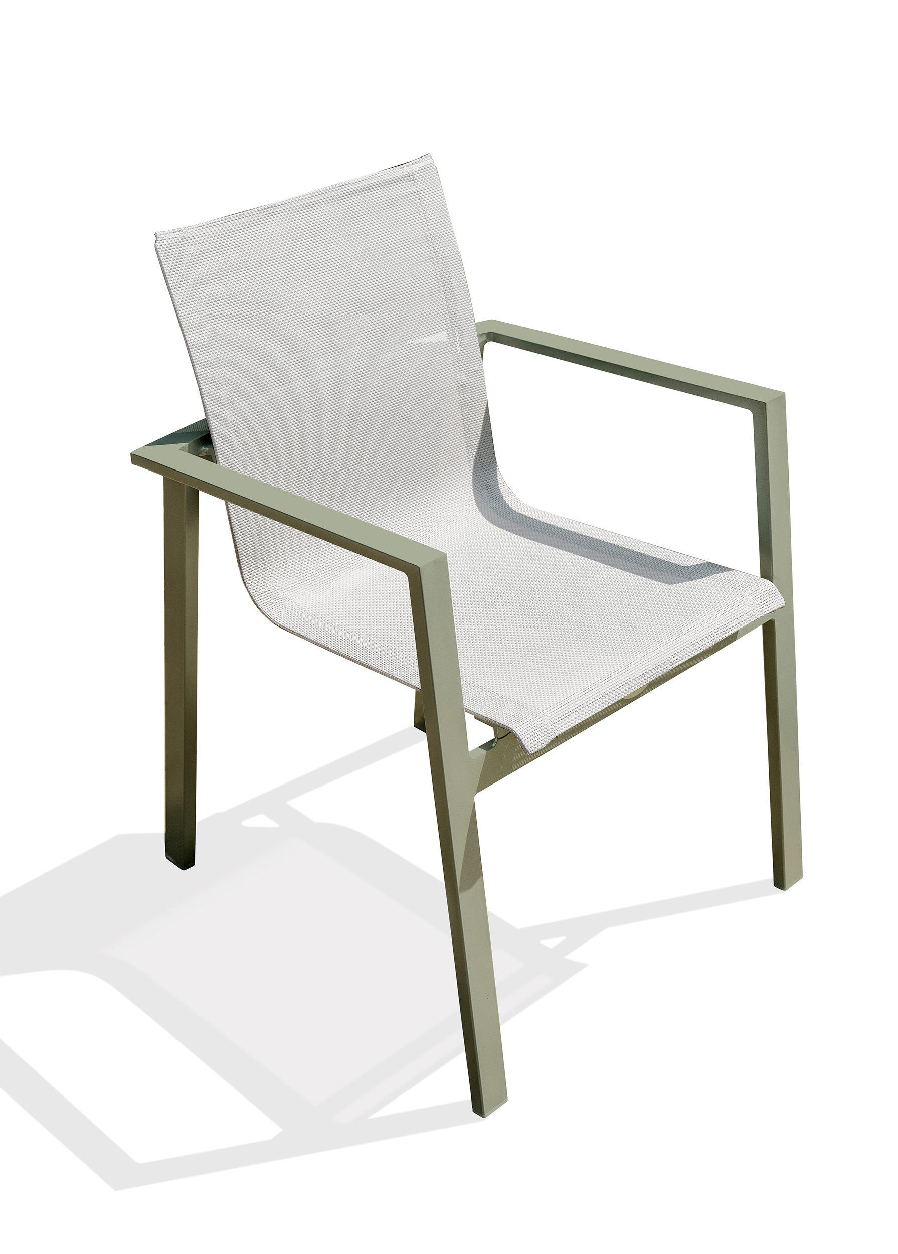 fauteuil de jardin empilable en alu kaki et toile plastifiée grise