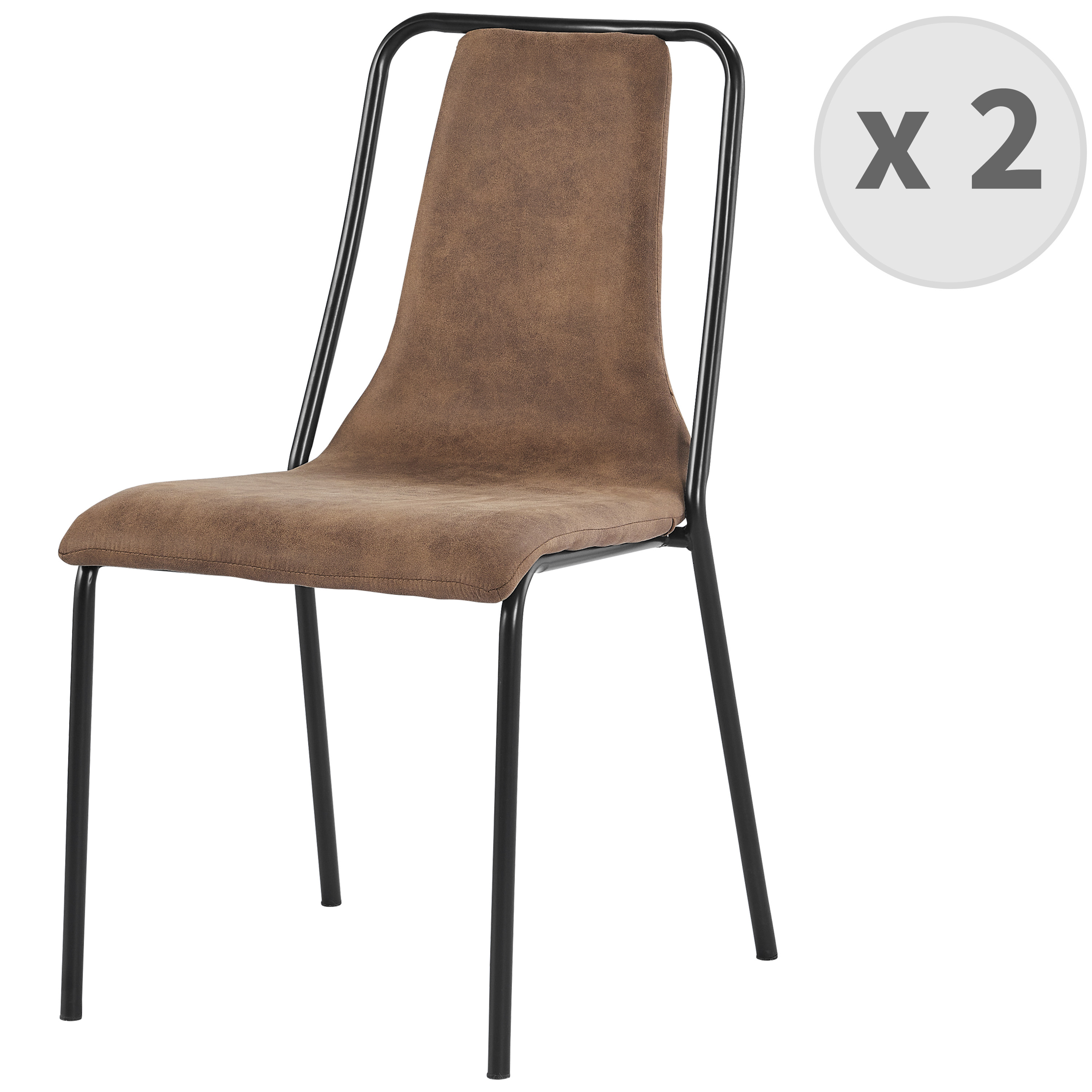 Chaise industrielle microfibre vintage maron pieds métal noir (x2)