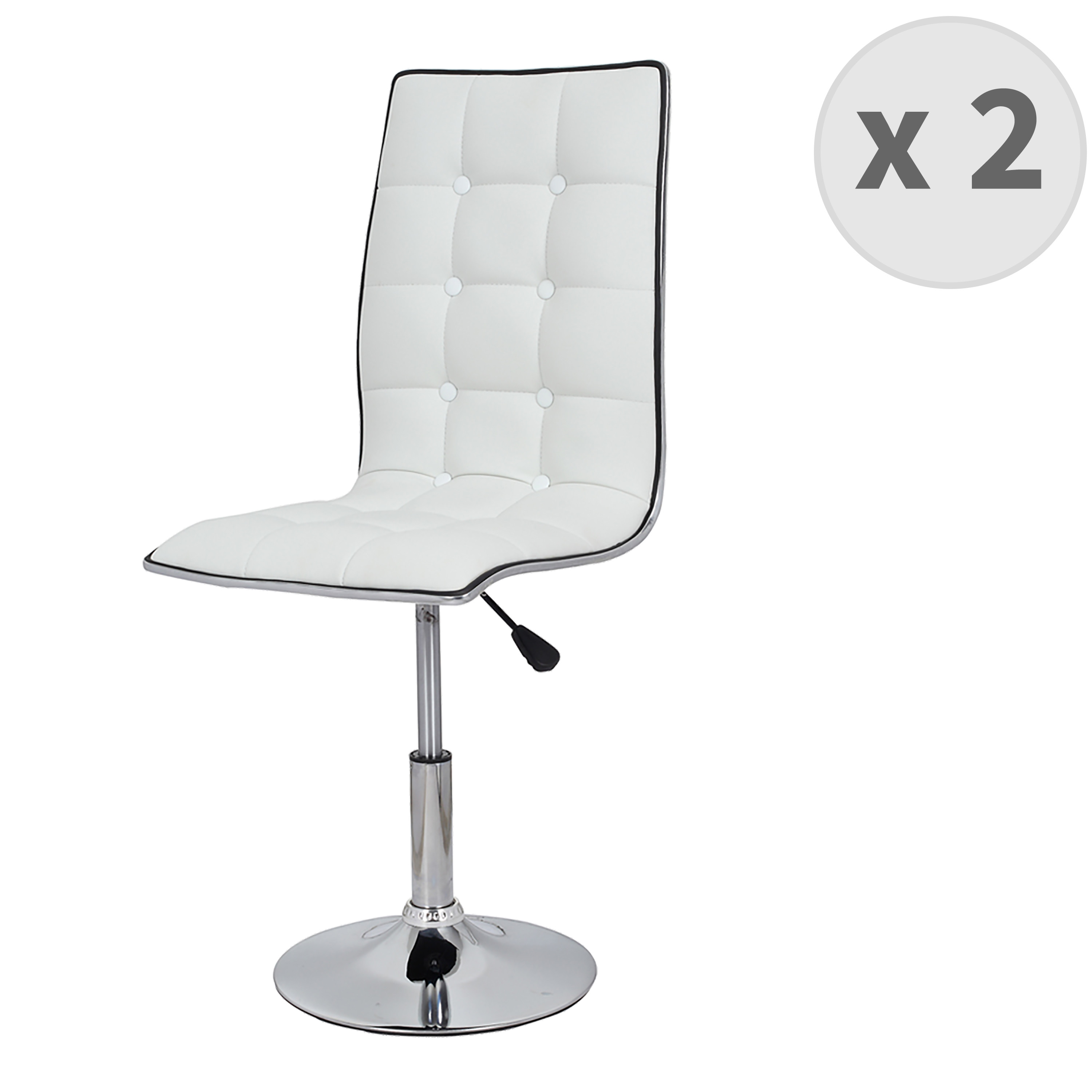 chaises pivotantes et réglables PU blanc pieds chromé (x2)