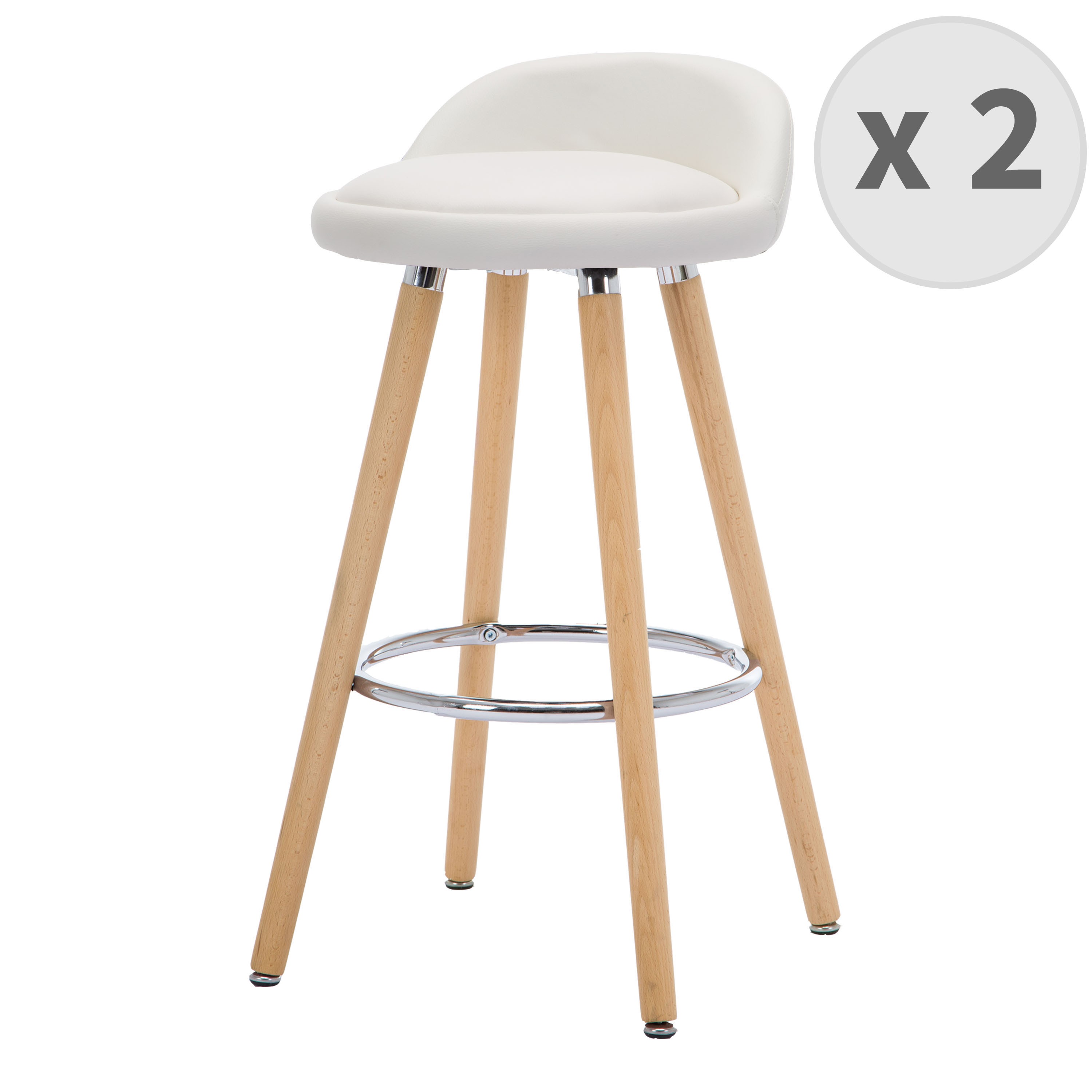 Tabouret Pu blanc pieds hêtre (x2)