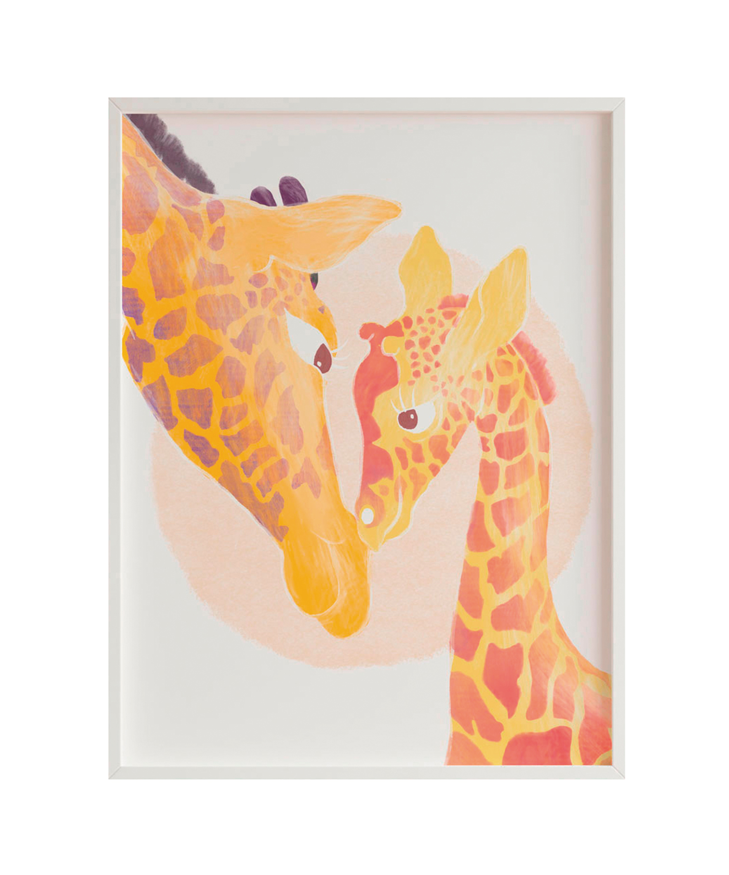 Impression de girafe fantasy encadrée en bois blanc 43X33 cm