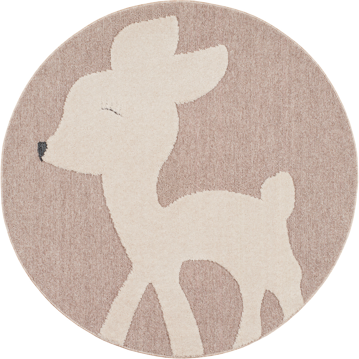 Tapis rond beige et crème motif bambi - D120