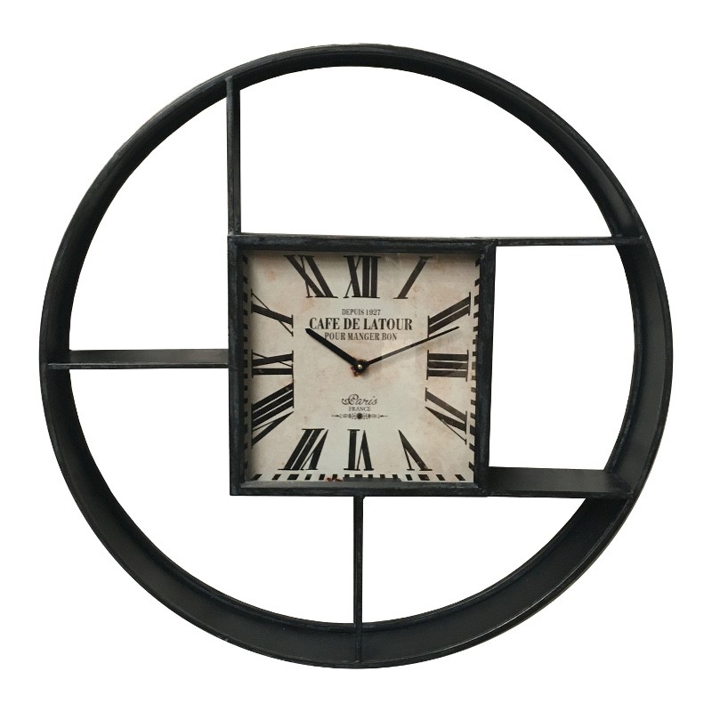 Etagère Murale Horloge Industrielle Rond Gris 80 cm x 80 cm
