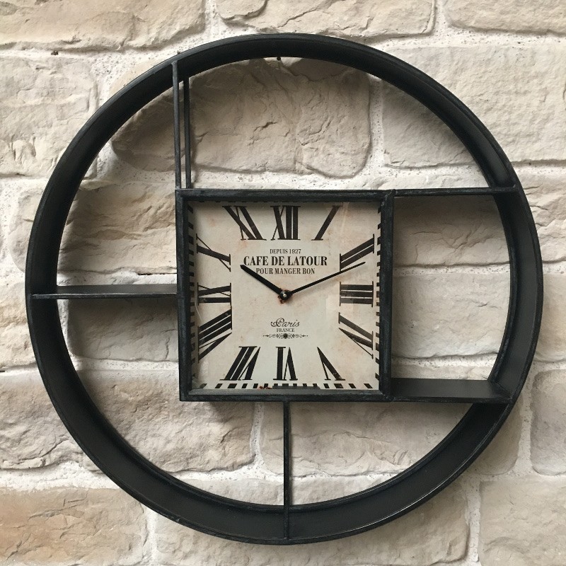 Etagère Murale Horloge Industrielle Rond Gris 80 cm x 80 cm