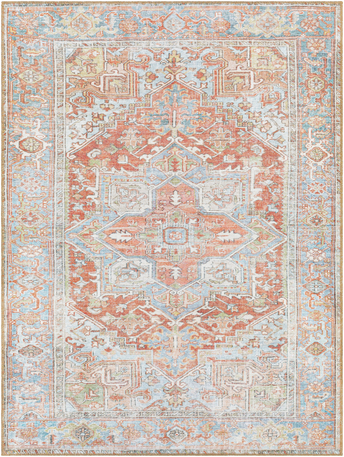 Tapis Lavable en Machine, Marron, Rouille et Bleu - 160x213cm Tapis Lavable en Machine, Marron, Rouille et Bleu - 160x213cm