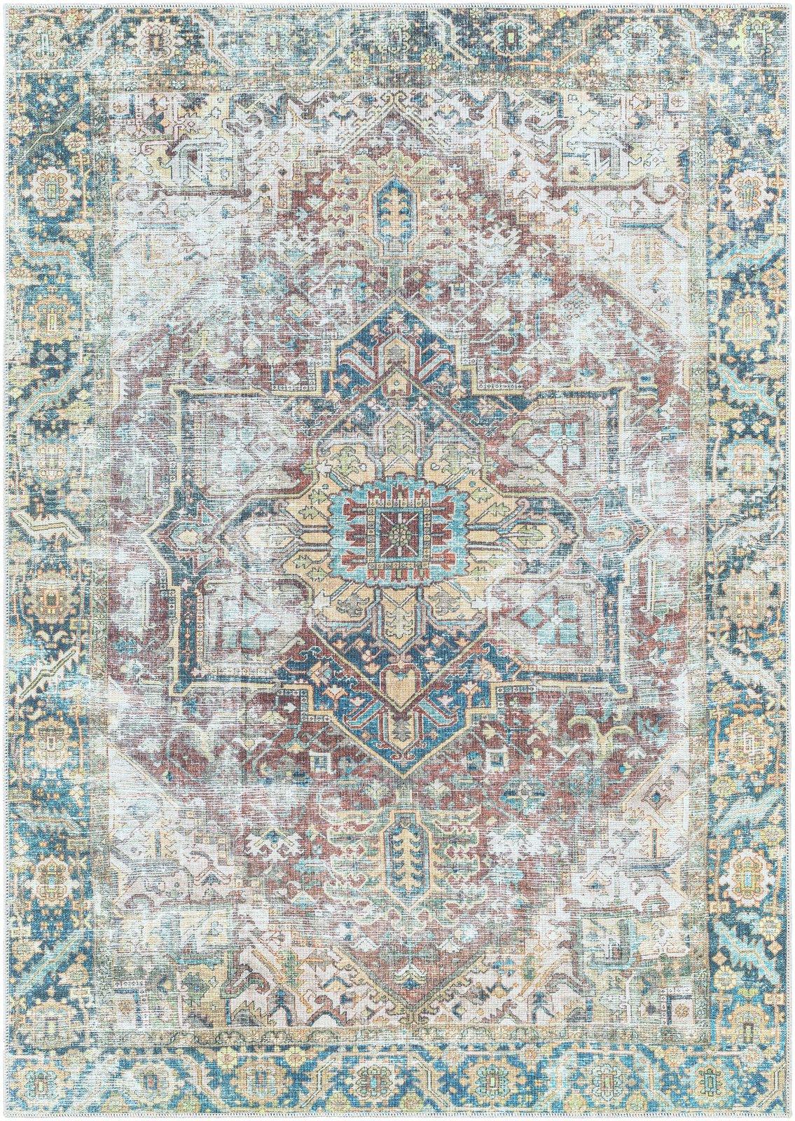 Tapis Lavable en Machine, Gris, Taupe et Bleu - 160x213cm Tapis Lavable en Machine, Gris, Taupe et Bleu - 160x213cm