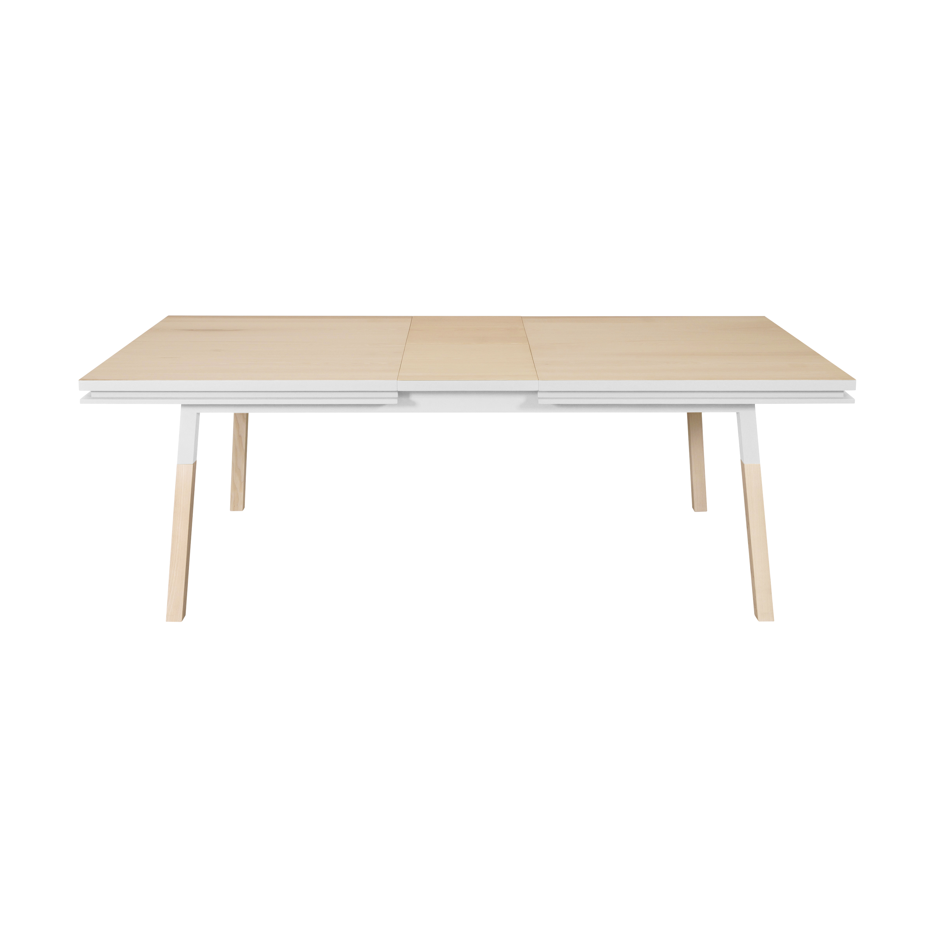 Table 140×90 cm en frêne massif, 1 rallonge blanc balisson