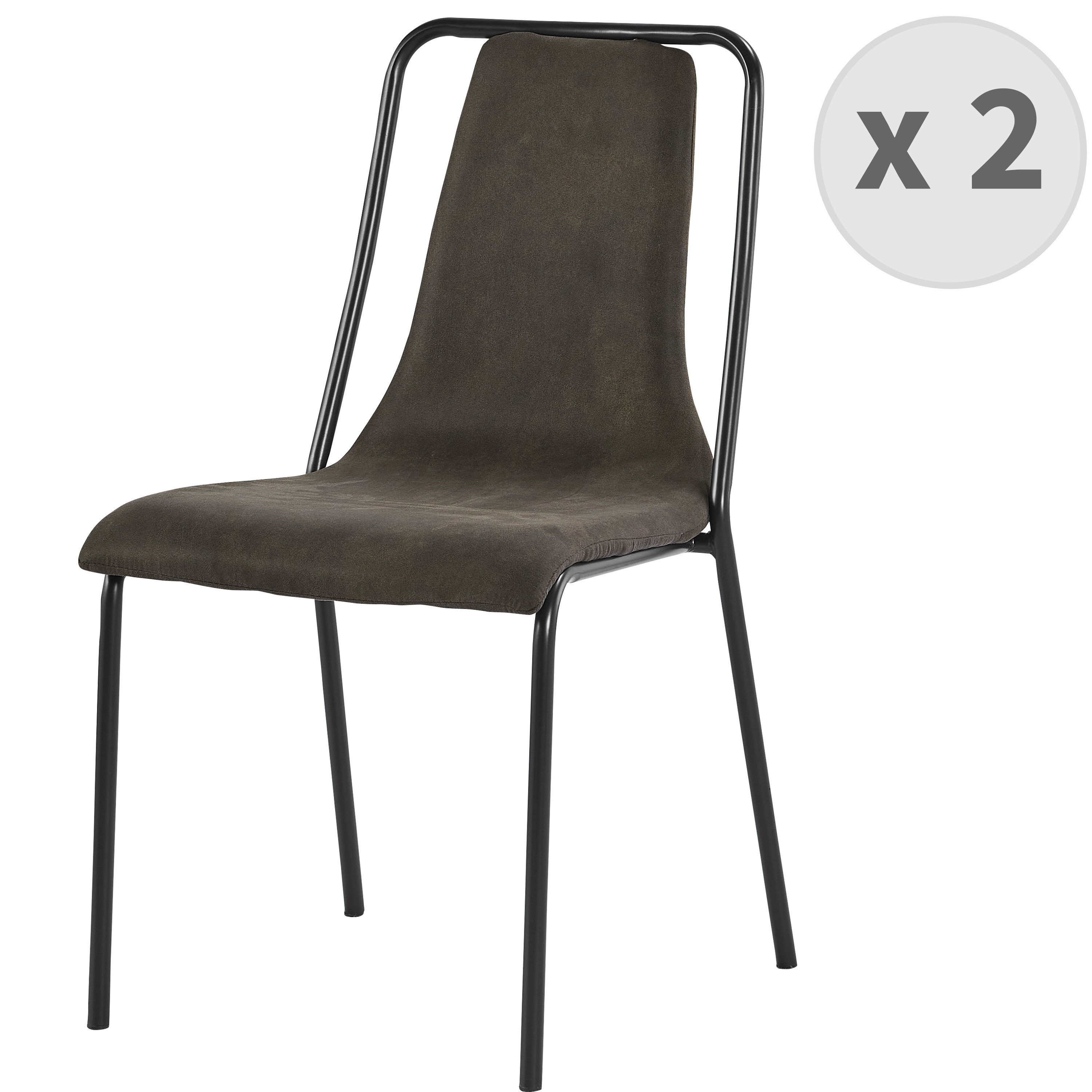 Chaise industrielle vintage marron foncé pieds métal noir (x2)