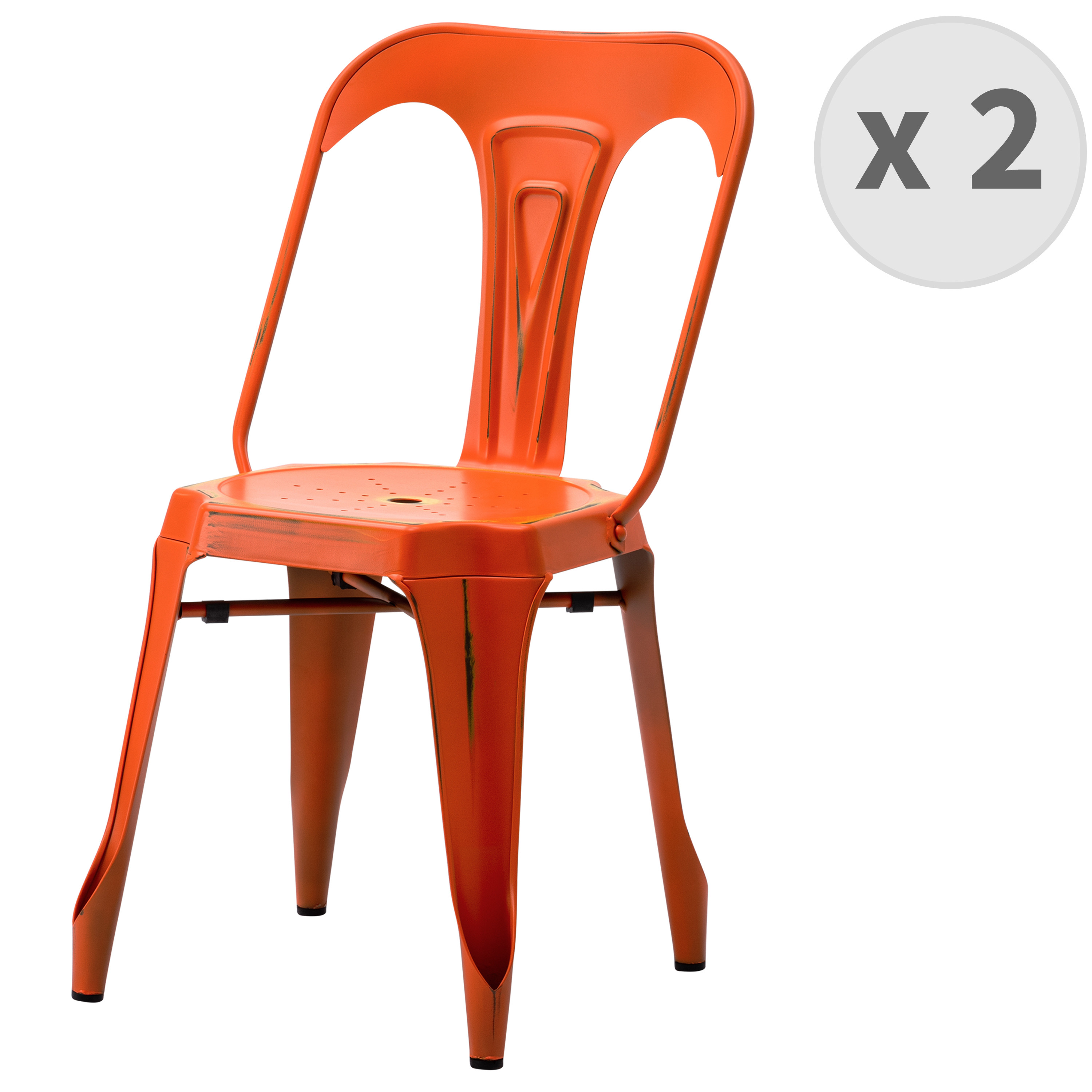 Chaise industrielle métal orange patiné (x2)