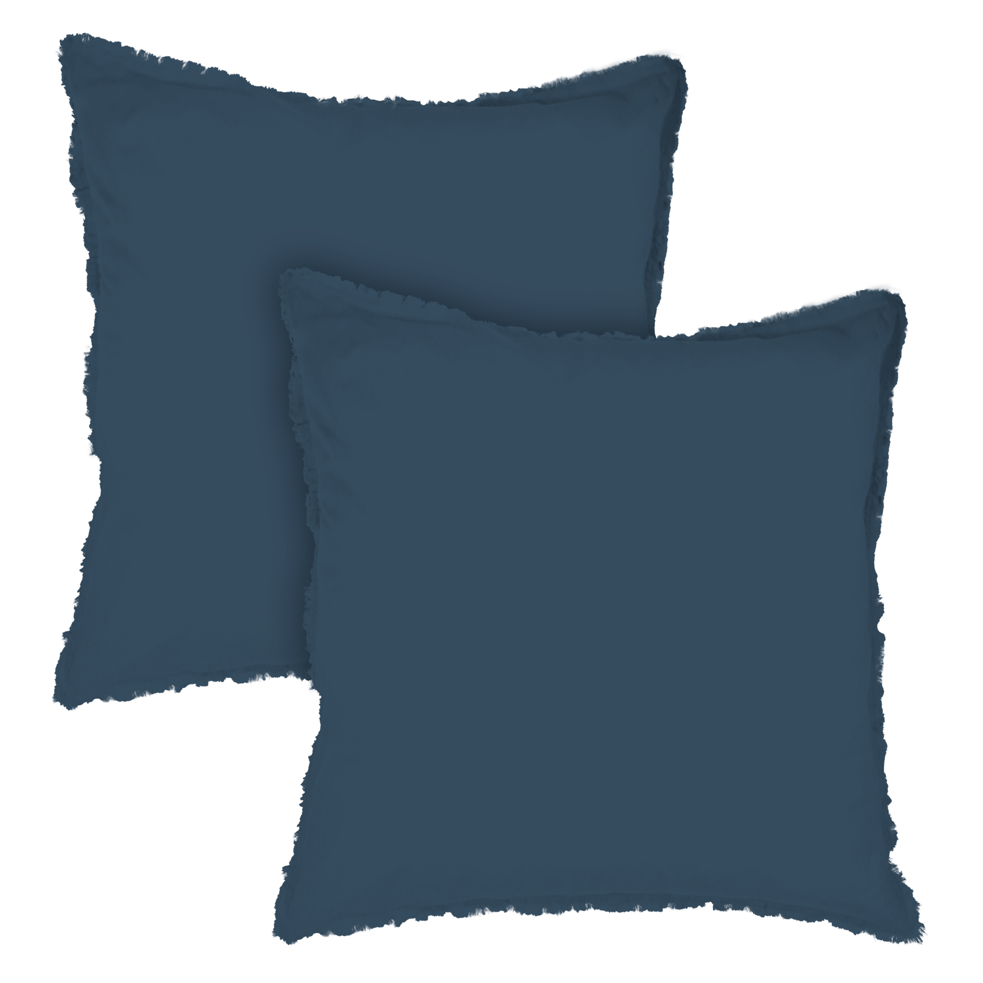 Set de 2 taies d’oreiller unies en coton lavé Bleu Nuit 65x65 cm