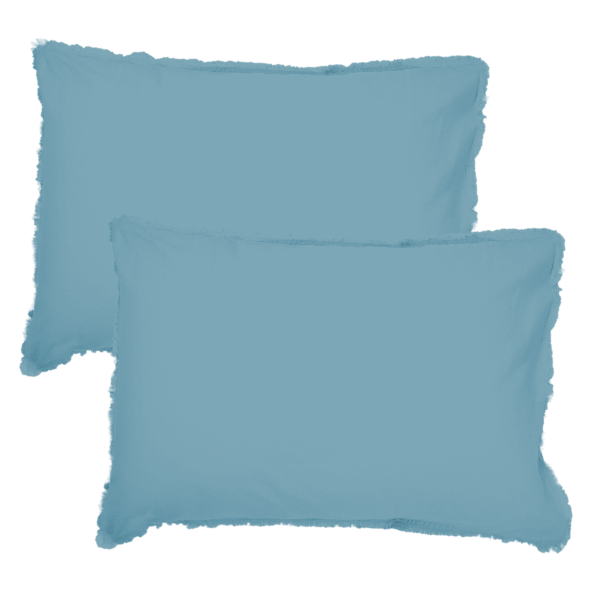 Set de 2 taies d’oreiller unies en coton lavé Bleu Givre 50x70 cm Set de 2 taies d’oreiller unies en coton lavé Bleu Givre 50x70 cm