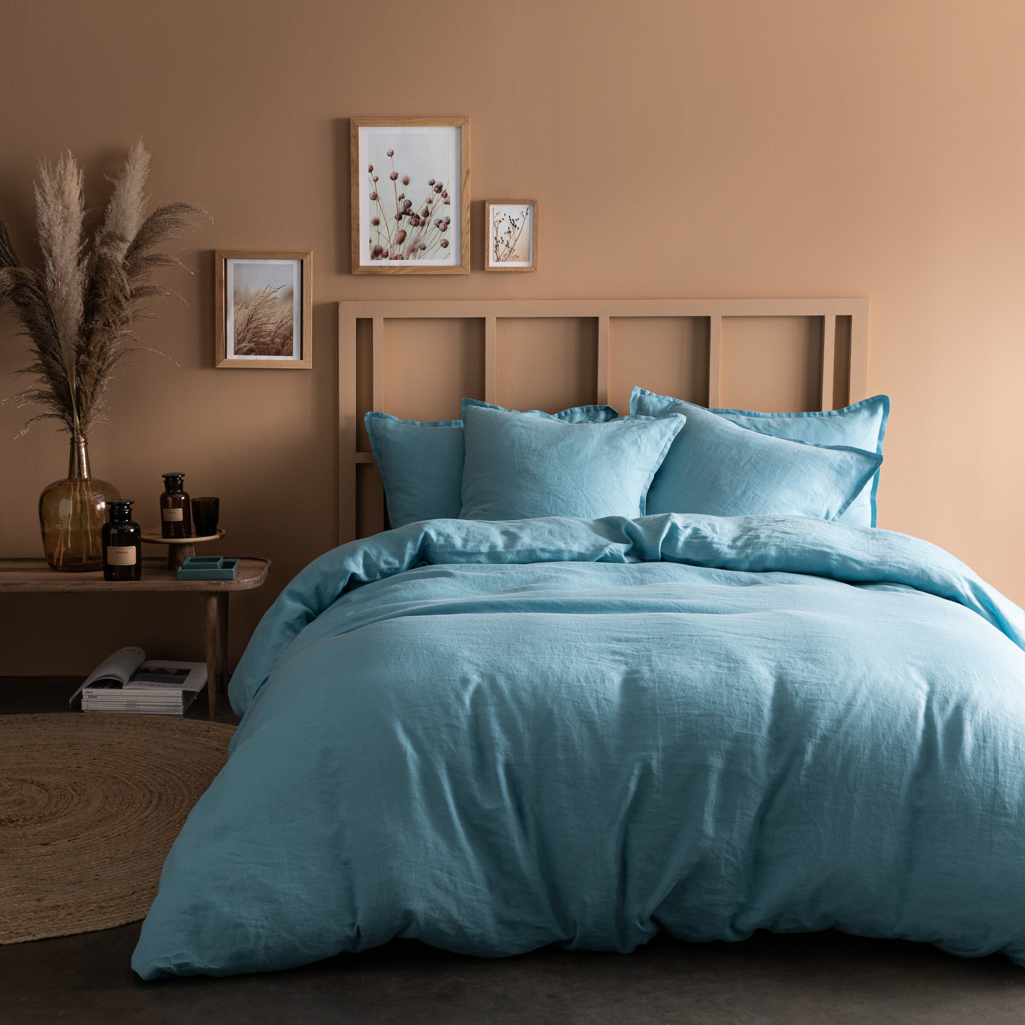 Housse de couette unie en lin lavé Bleu Givre 240x220 cm Housse de couette unie en lin lavé Bleu Givre 240x220 cm